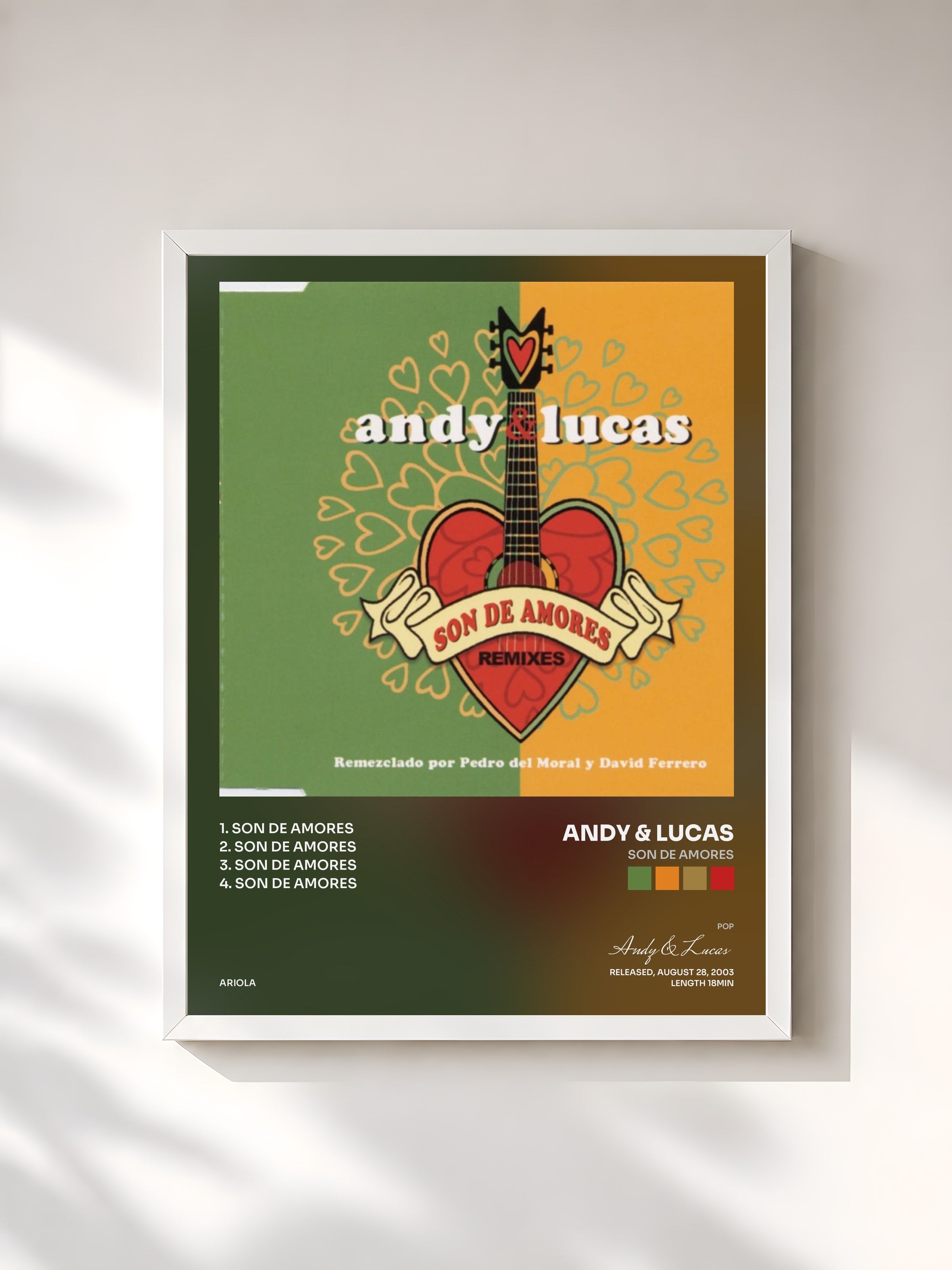 #blanc Tableau de l'album Son De Amores de Andy & Lucas, cadre blanc, imprimé et encadré en France