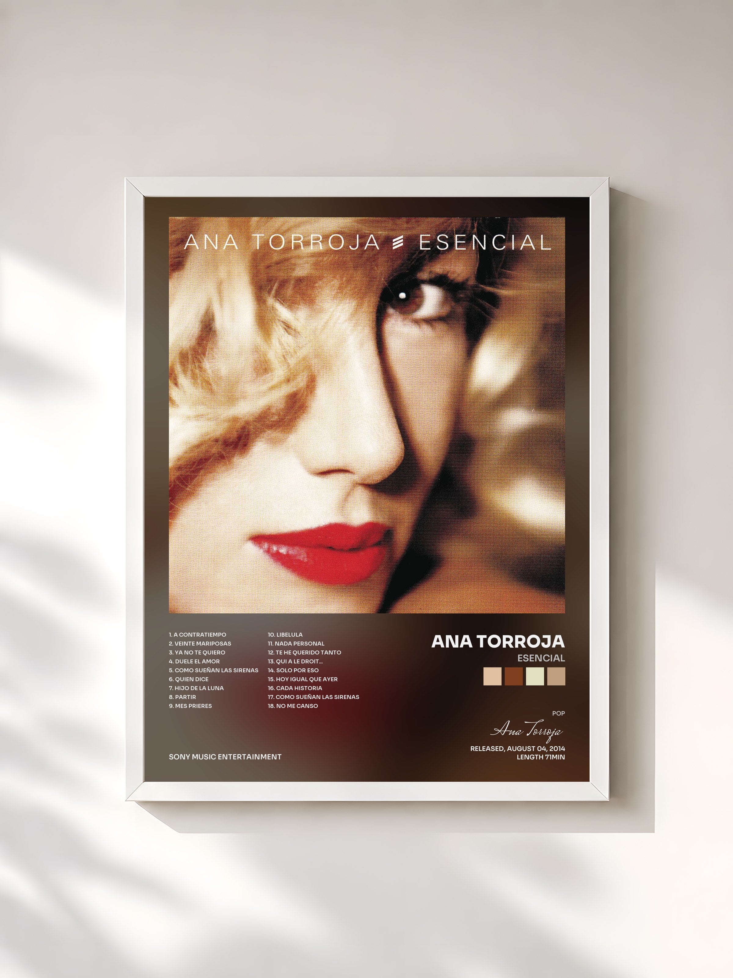 #blanc Tableau de l'album Esencial de Ana Torroja, cadre blanc, imprimé et encadré en France