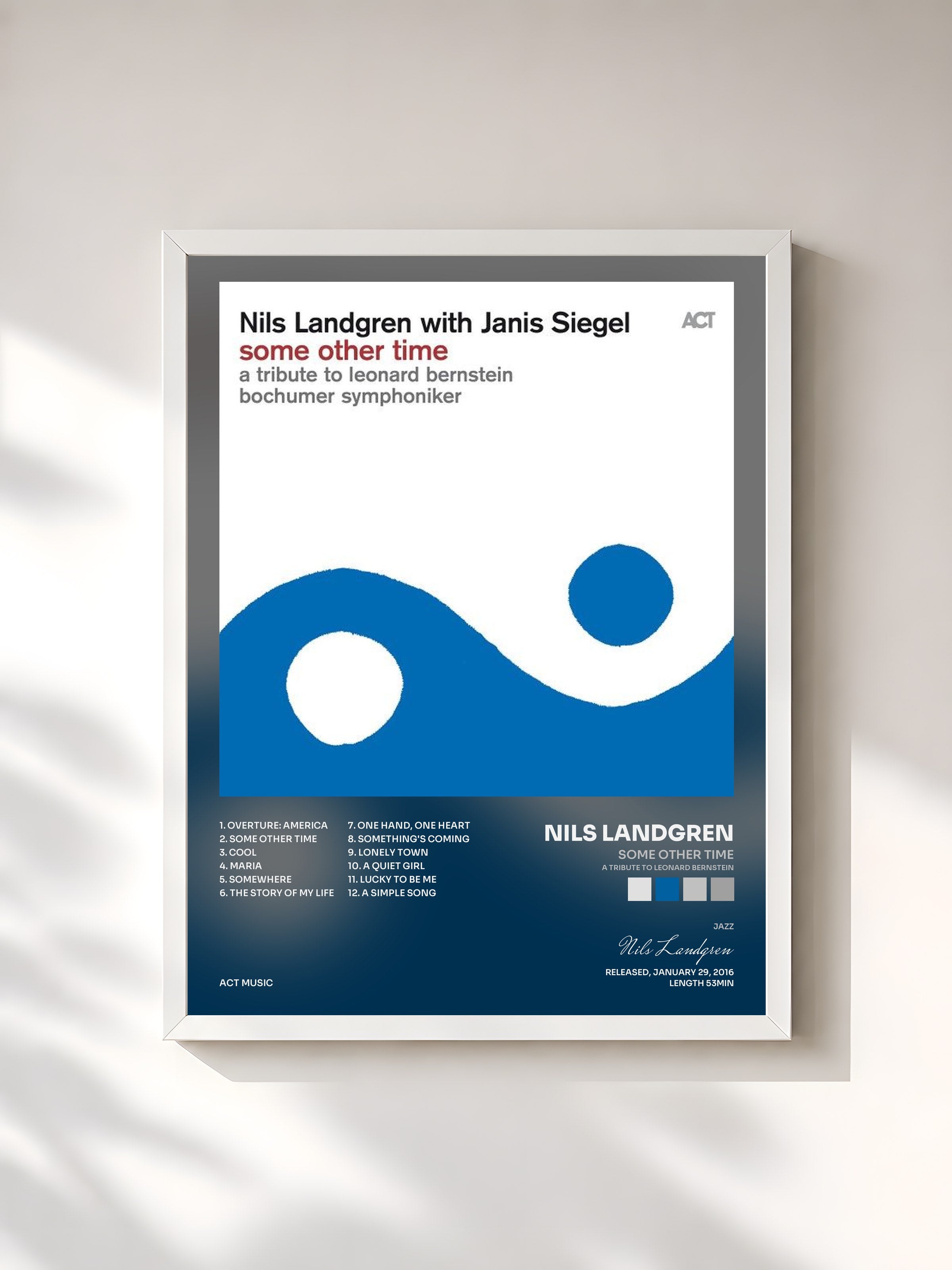 #blanc Tableau de l'album Some Other Time (A Tribute to Leonard Bernstein) de Nils Landgren, cadre blanc, imprimé et encadré en France