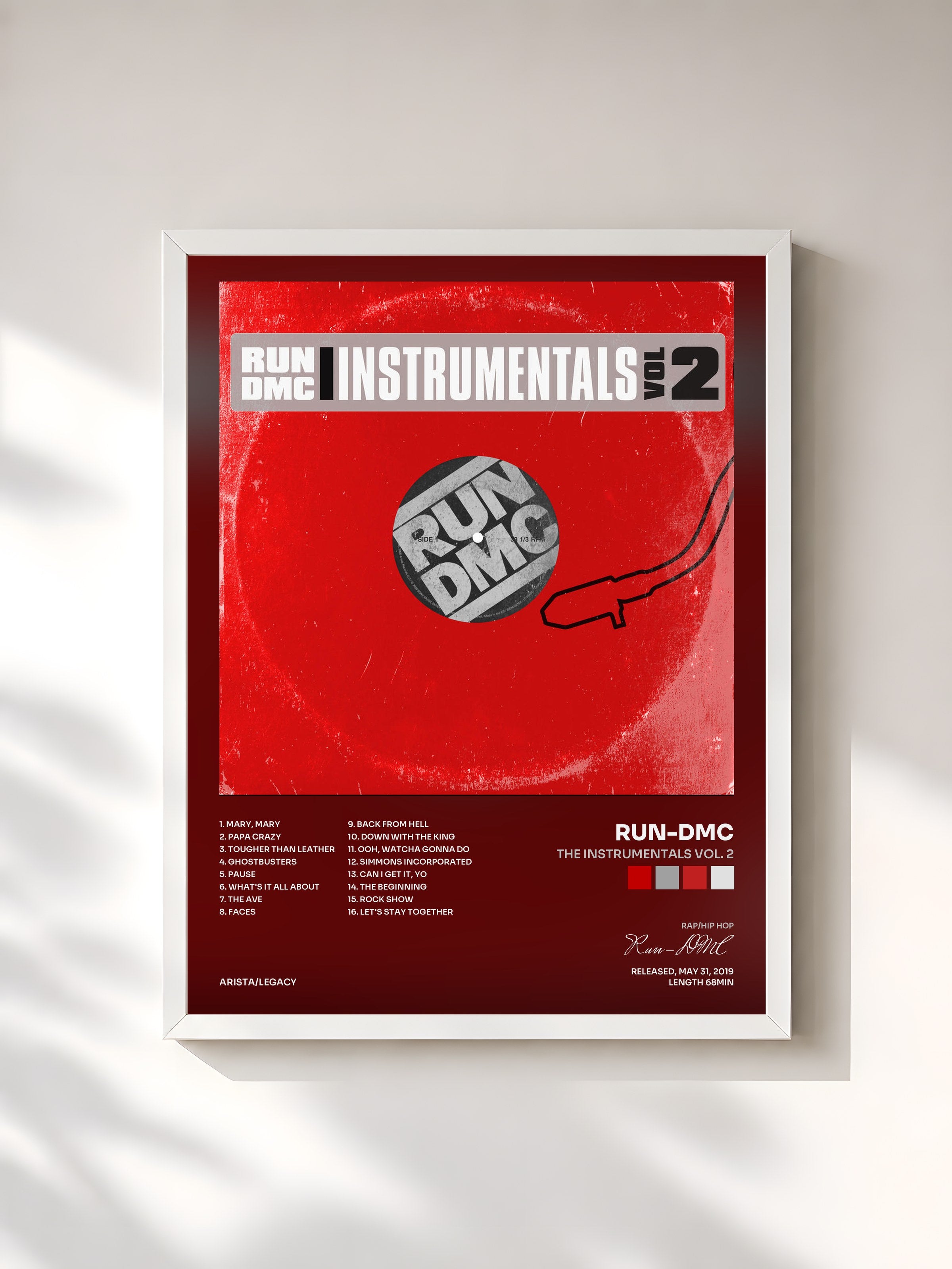 #blanc Tableau de l'album The Instrumentals Vol. 2 de Run-DMC, cadre blanc, imprimé et encadré en France