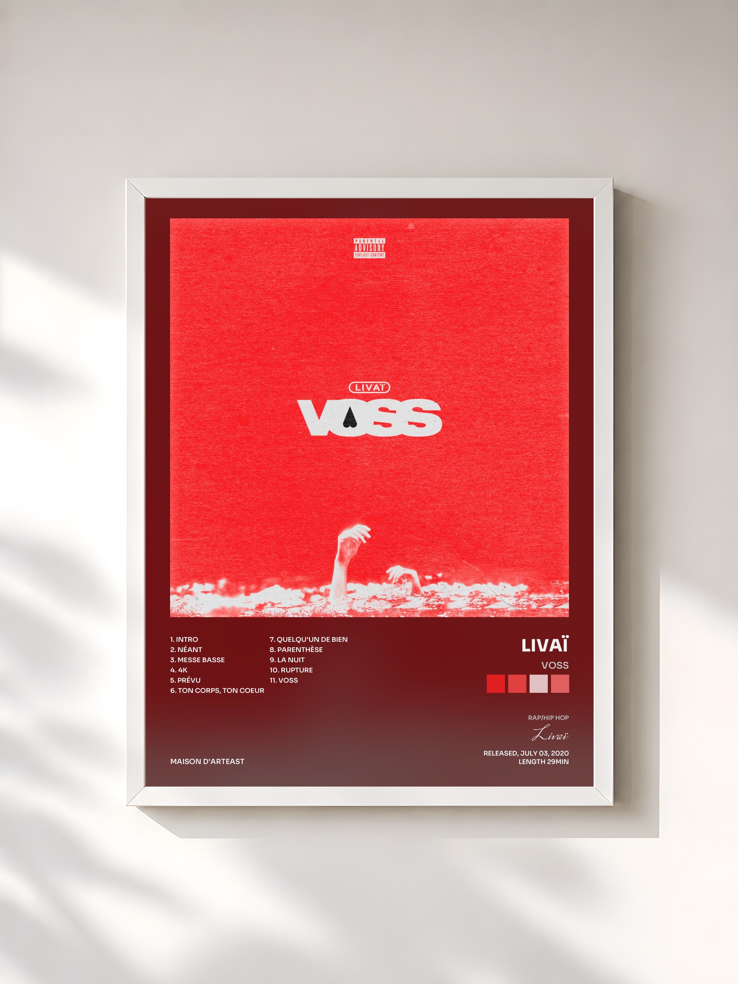 #blanc Tableau de l'album Voss de Livaï, cadre blanc, imprimé et encadré en France