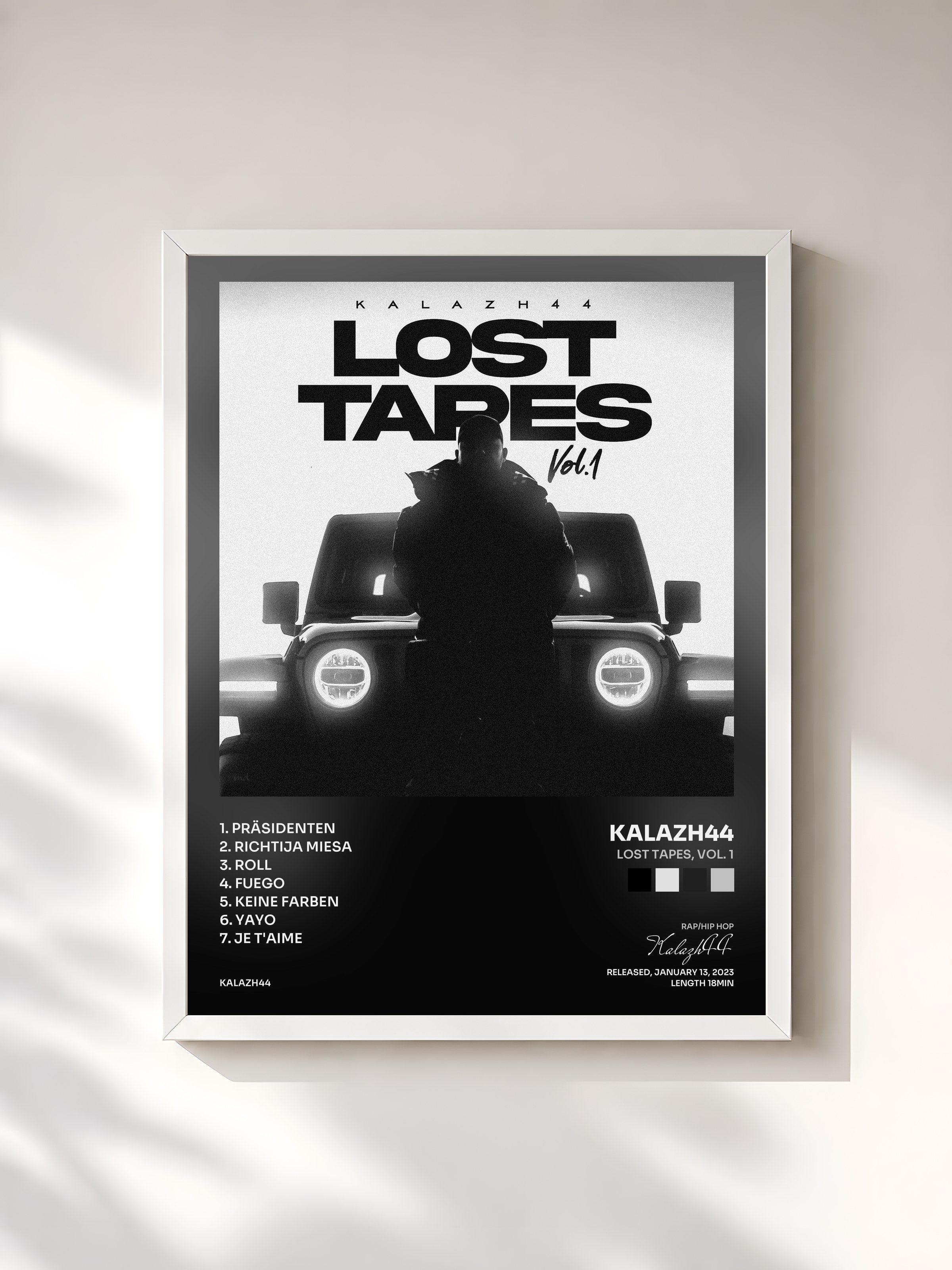 #blanc Tableau de l'album Lost Tapes, Vol. 1 de Kalazh44, cadre blanc, imprimé et encadré en France