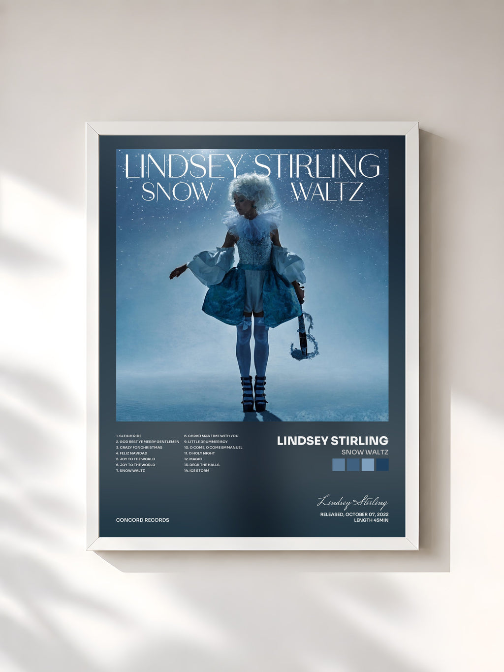 #blanc Tableau de l'album Snow Waltz de Lindsey Stirling, cadre blanc, imprimé et encadré en France