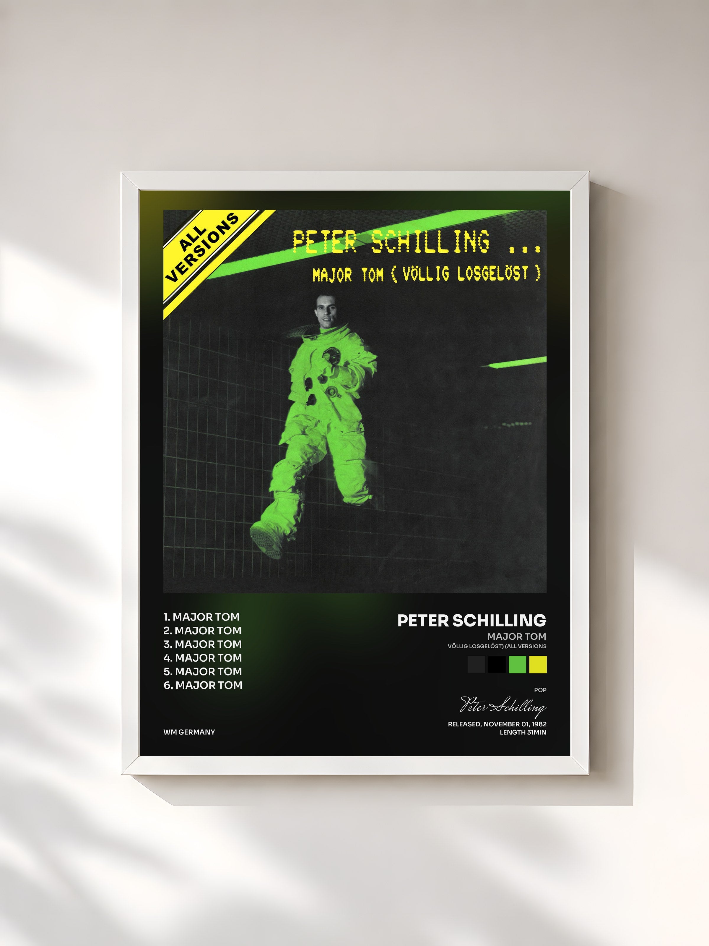 #blanc Tableau de l'album Major Tom (Völlig losgelöst) (All Versions) de Peter Schilling, cadre blanc, imprimé et encadré en France