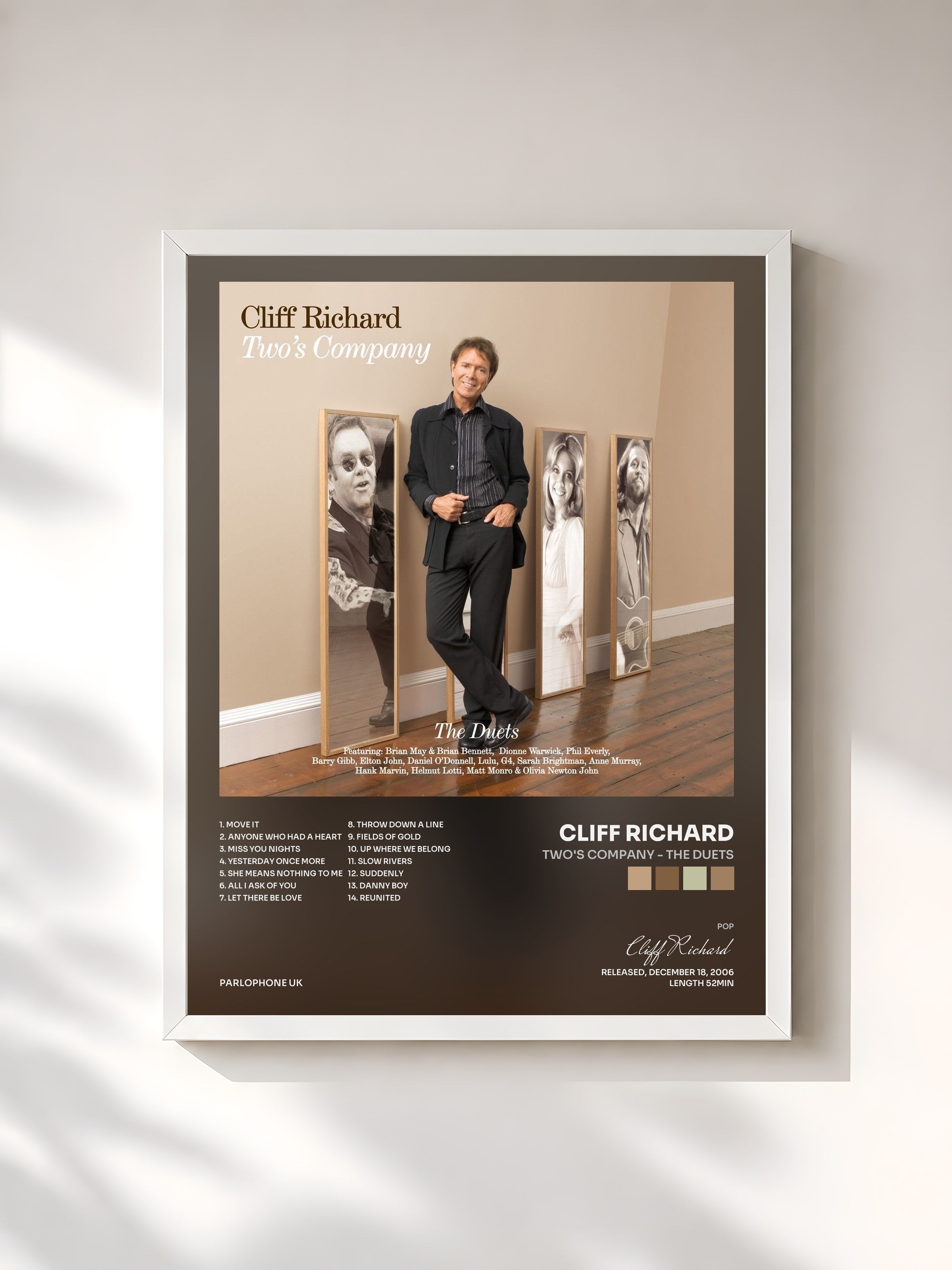 #blanc Tableau de l'album Two's Company - The Duets de Cliff Richard, cadre blanc, imprimé et encadré en France