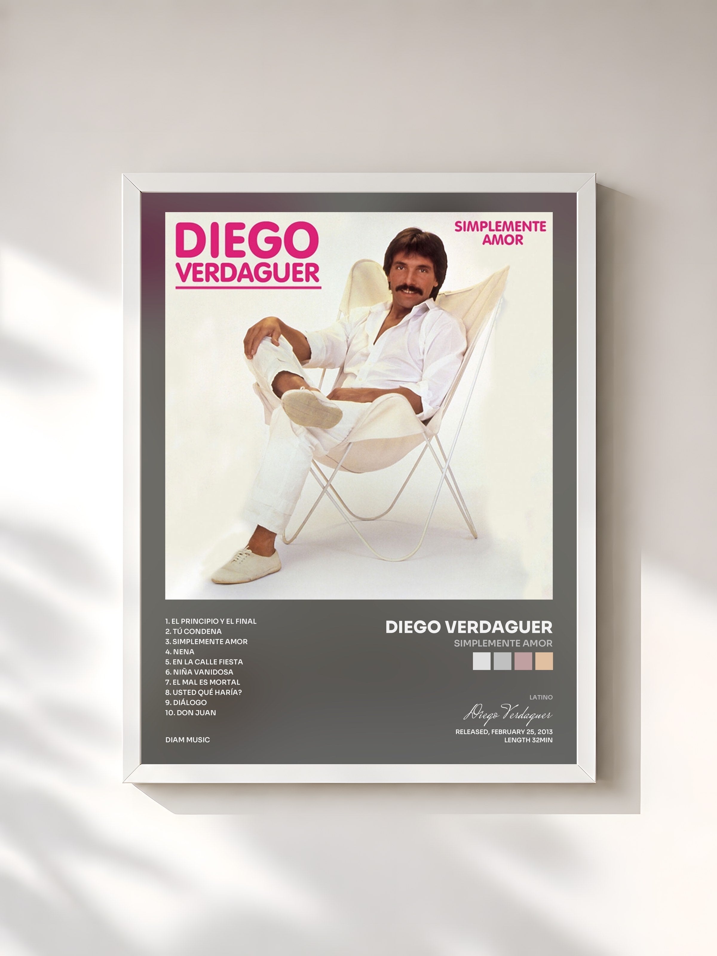 #blanc Tableau de l'album Simplemente Amor de Diego Verdaguer, cadre blanc, imprimé et encadré en France