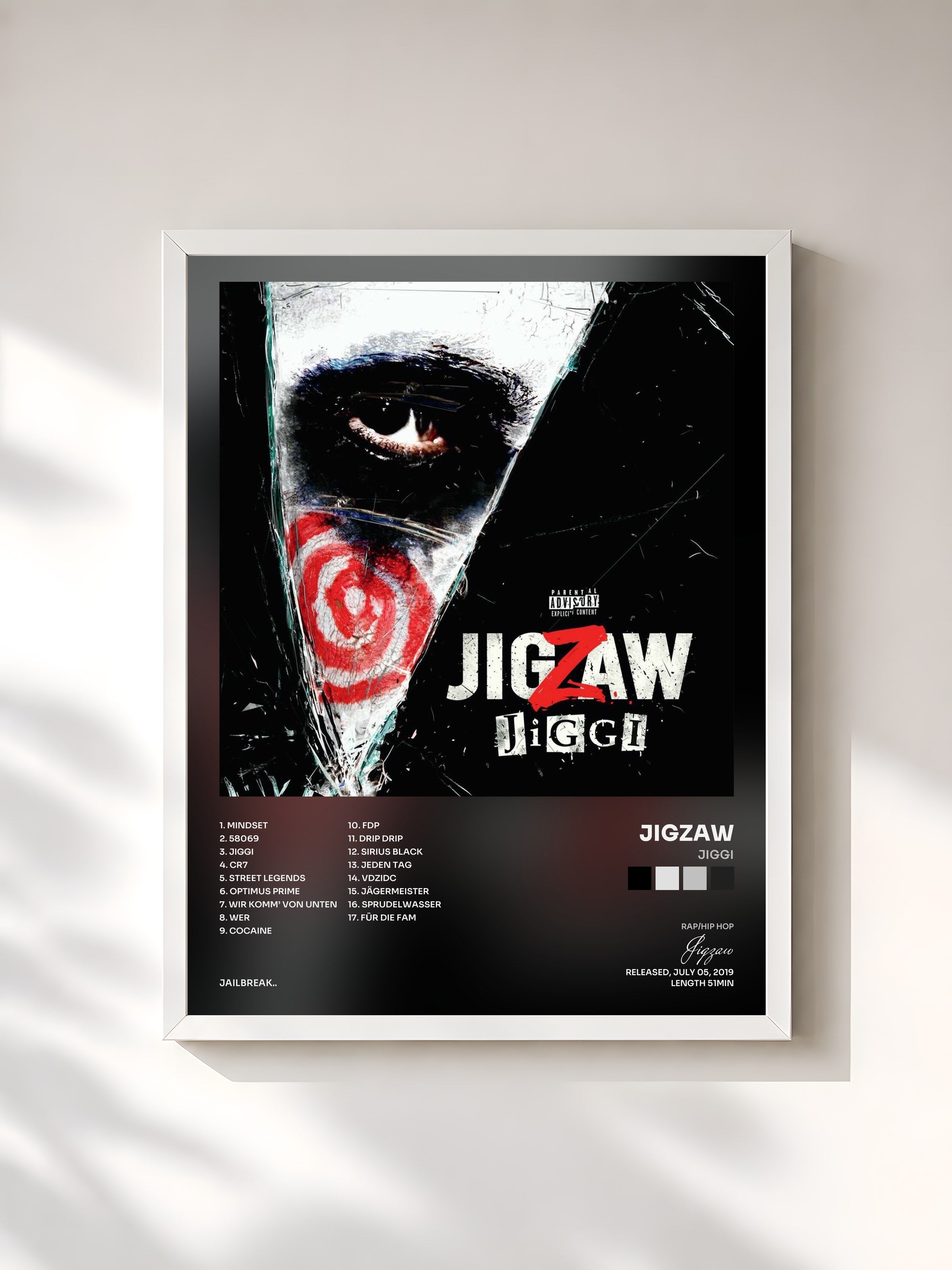 #blanc Tableau de l'album Jiggi de Jigzaw, cadre blanc, imprimé et encadré en France