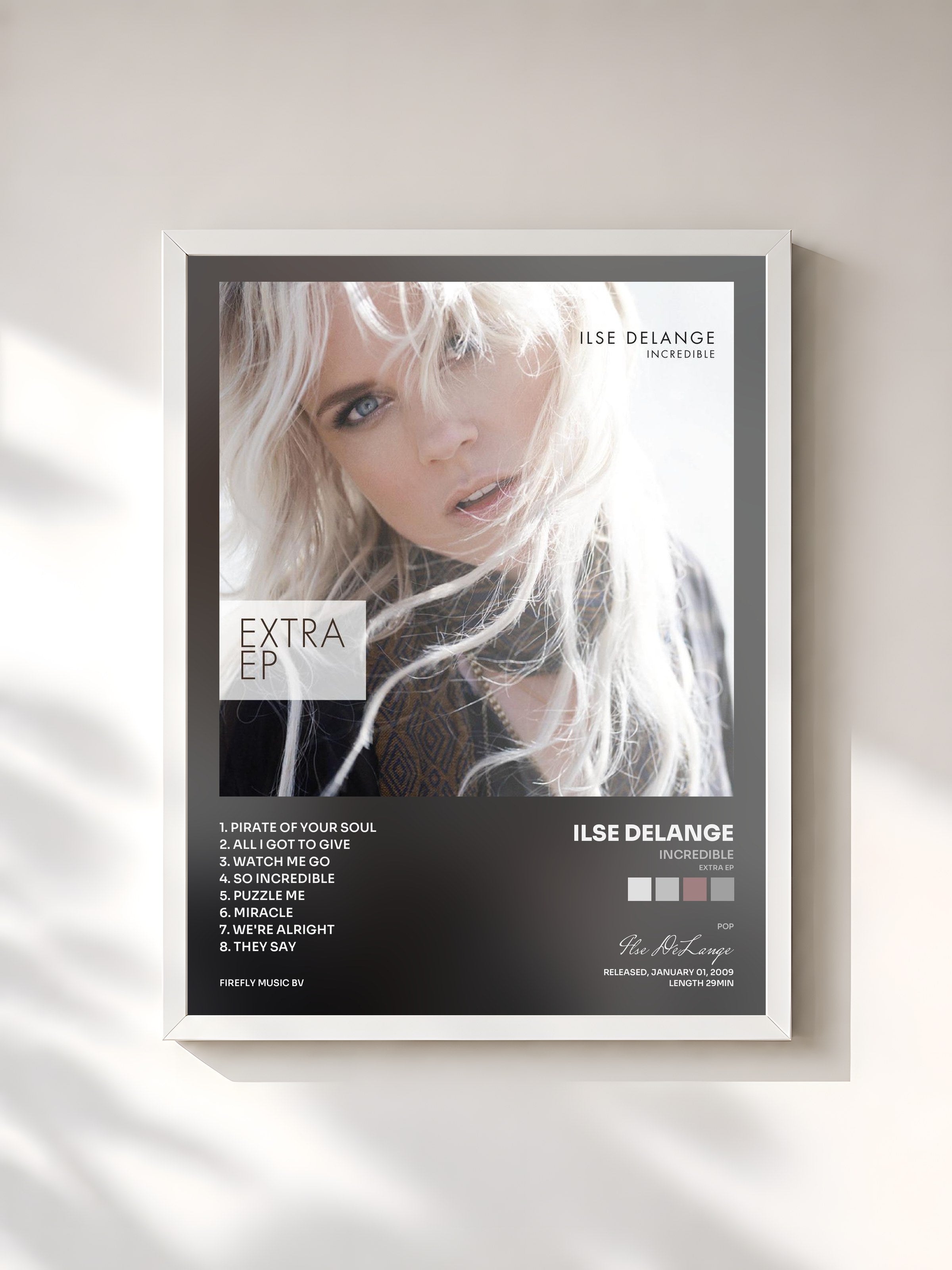 #blanc Tableau de l'album Incredible (Extra EP) de Ilse DeLange, cadre blanc, imprimé et encadré en France