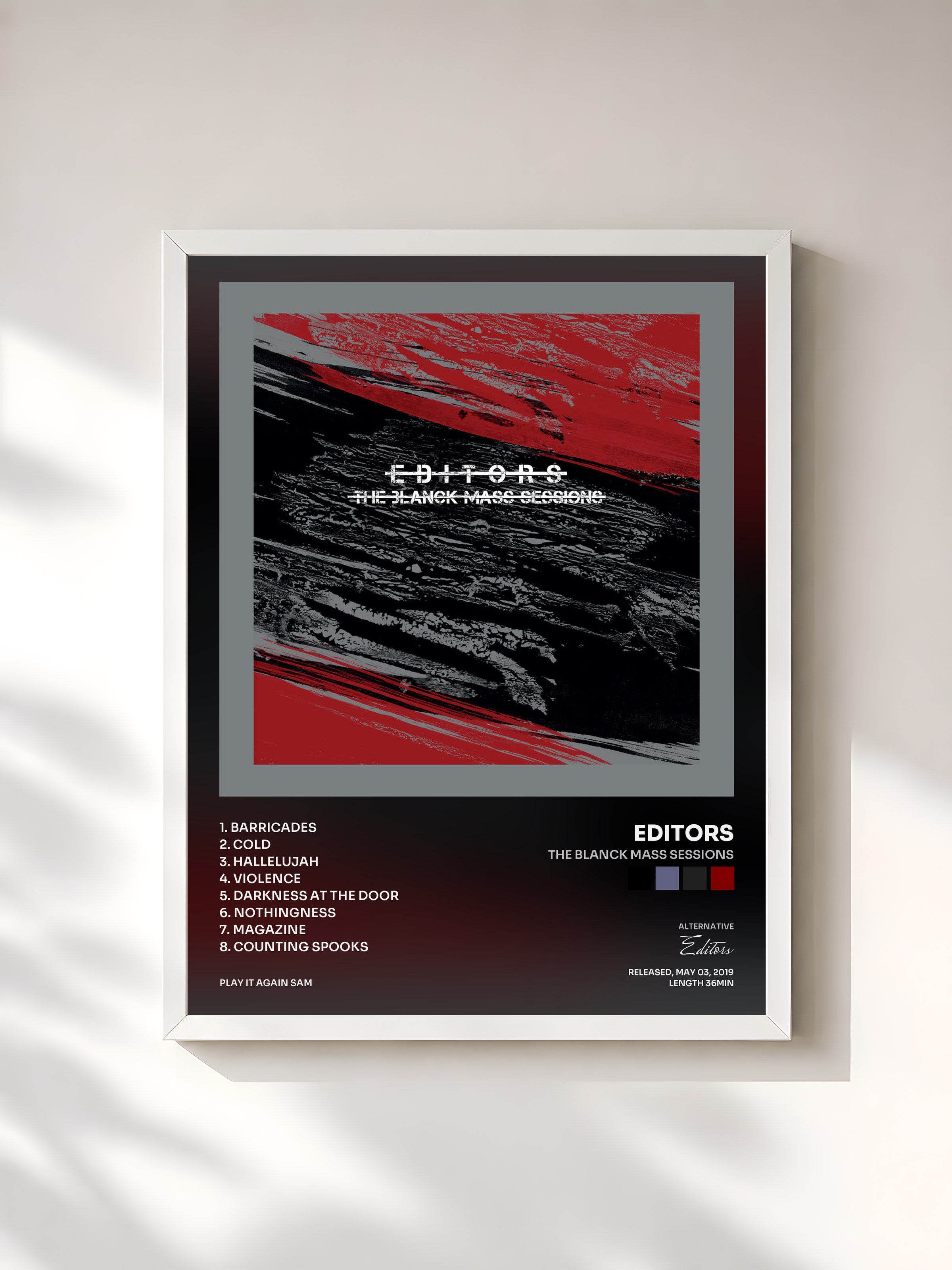 #blanc Tableau de l'album The Blanck Mass Sessions de Editors, cadre blanc, imprimé et encadré en France