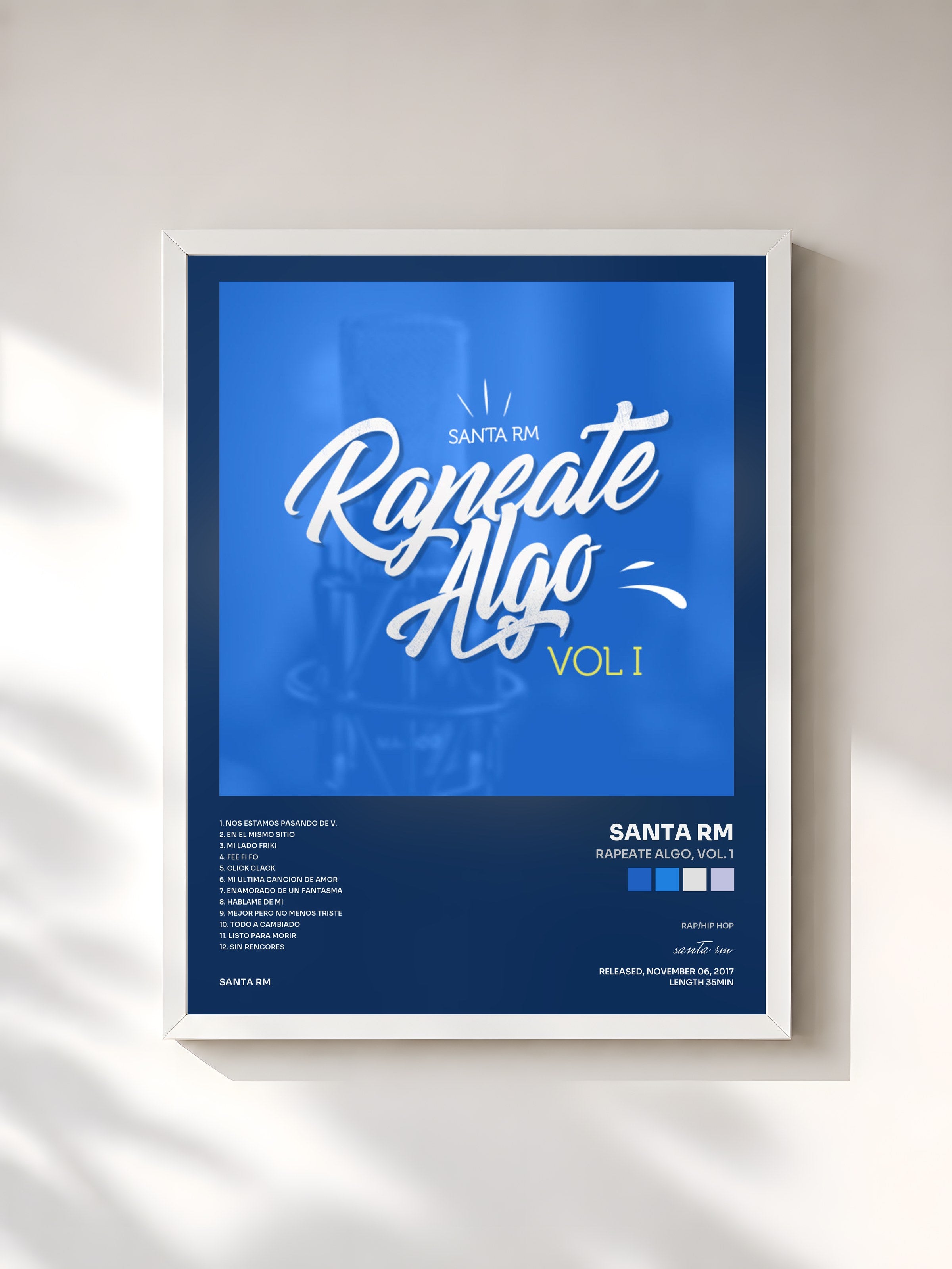 #blanc Tableau de l'album Rapeate Algo, vol. 1 de santa rm, cadre blanc, imprimé et encadré en France