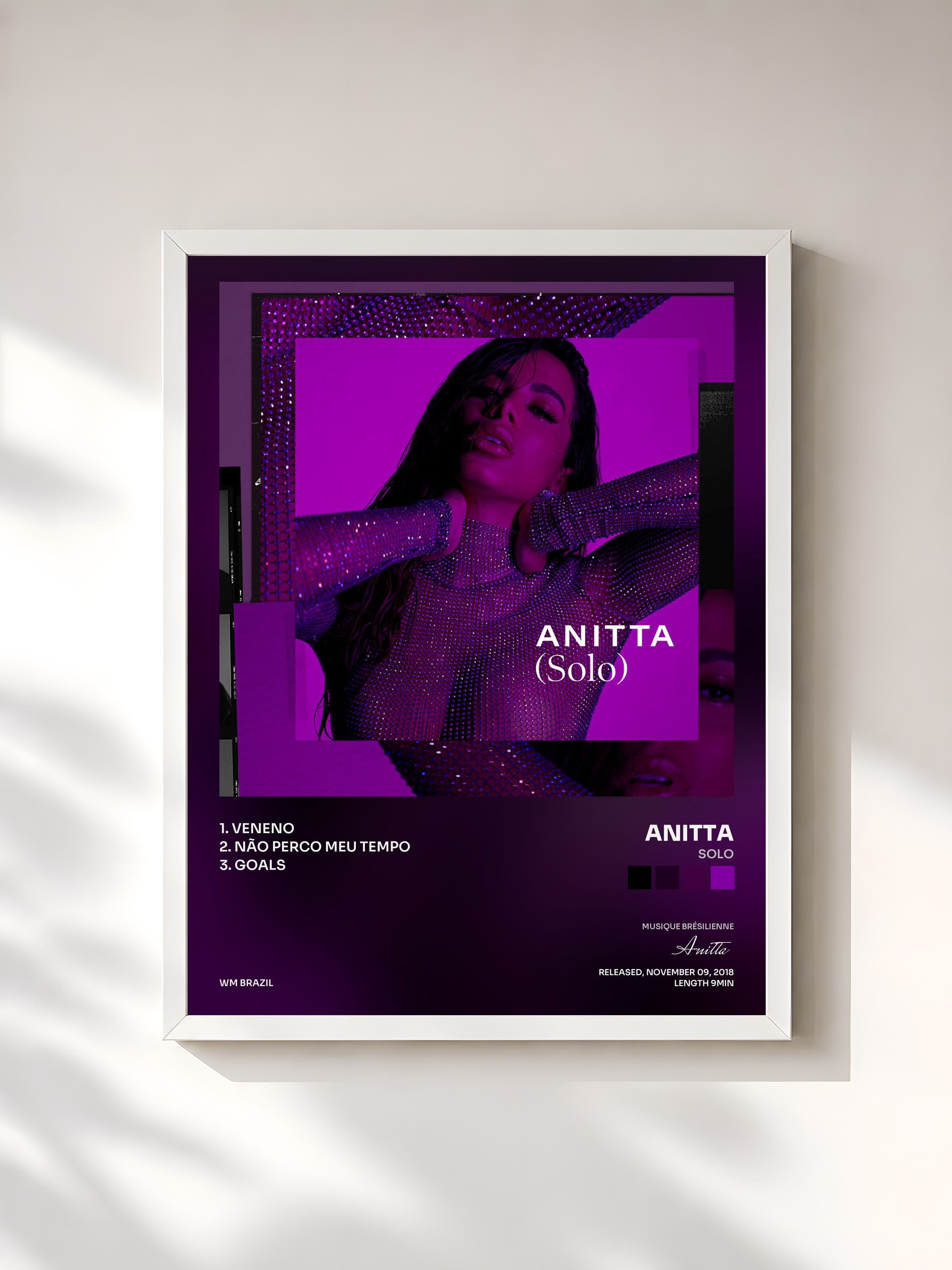 #blanc Tableau de l'album Solo de Anitta, cadre blanc, imprimé et encadré en France