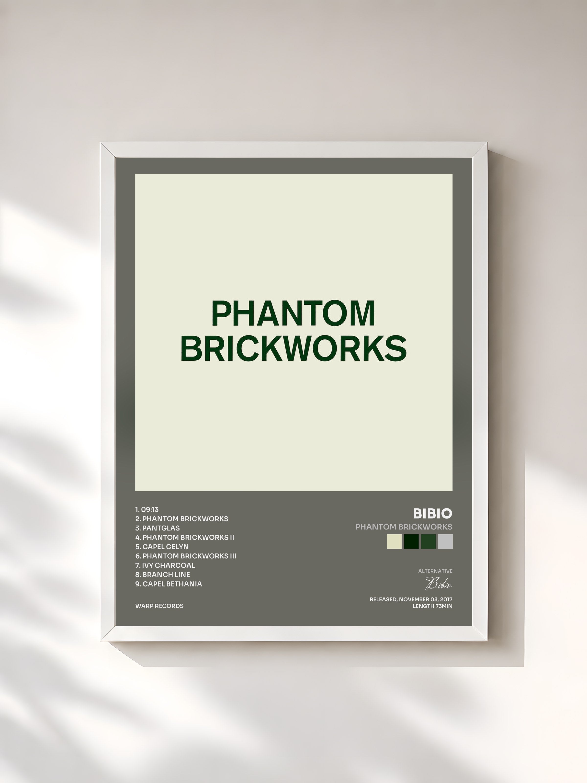 #blanc Tableau de l'album PHANTOM BRICKWORKS de Bibio, cadre blanc, imprimé et encadré en France