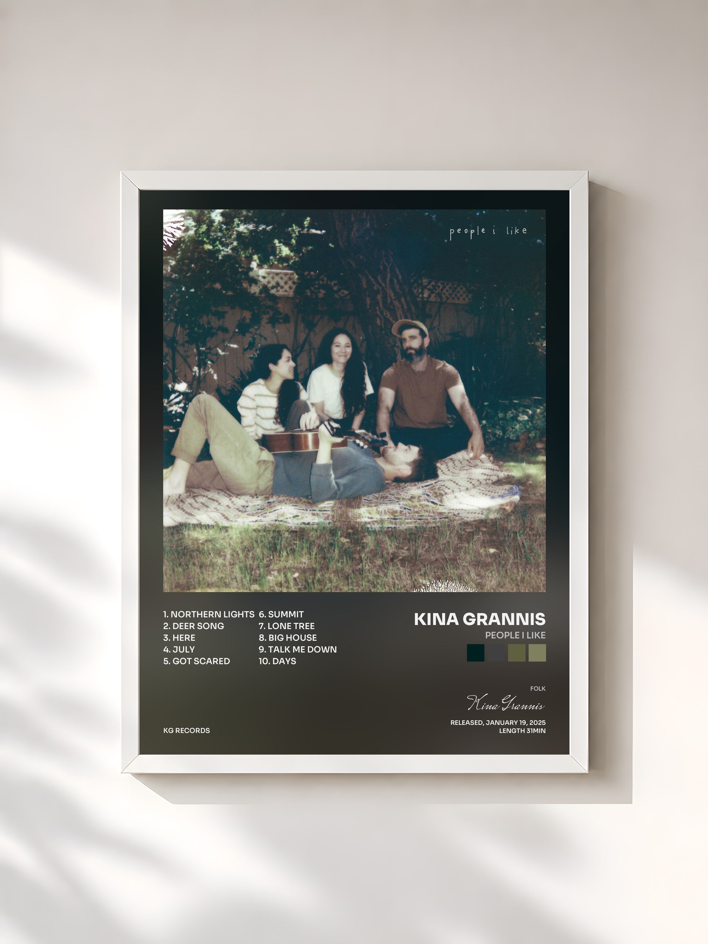 #blanc Tableau de l'album people i like de Kina Grannis, cadre blanc, imprimé et encadré en France