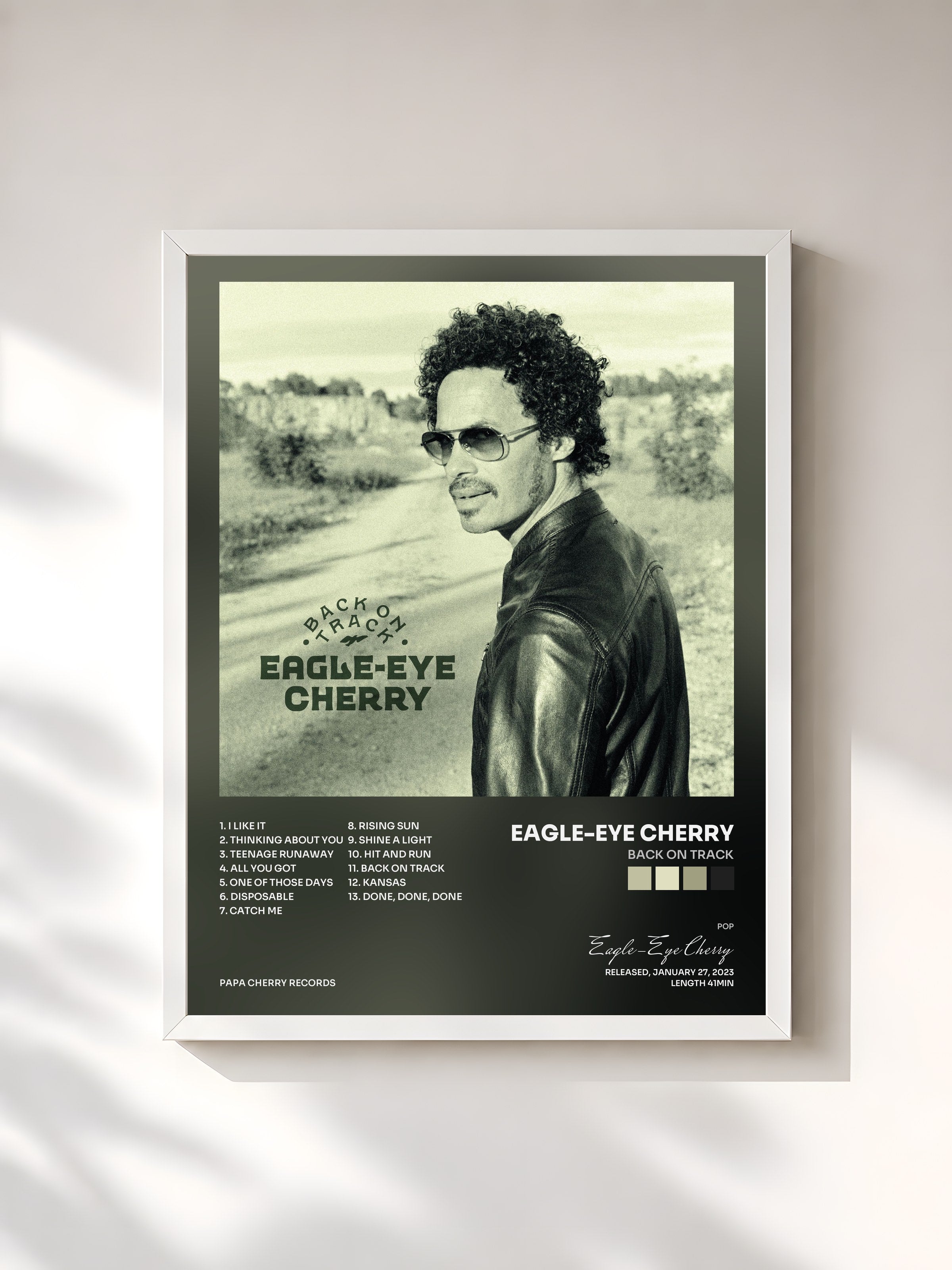 #blanc Tableau de l'album Back on Track de Eagle-Eye Cherry, cadre blanc, imprimé et encadré en France