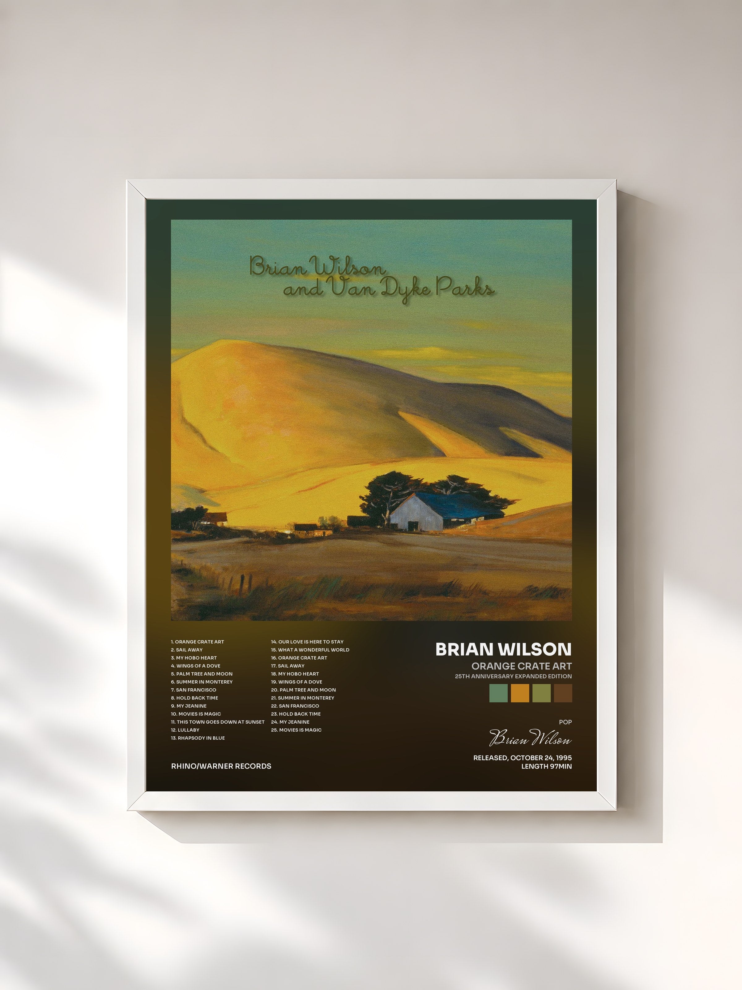 #blanc Tableau de l'album Orange Crate Art (25th Anniversary Expanded Edition) de Brian Wilson, cadre blanc, imprimé et encadré en France