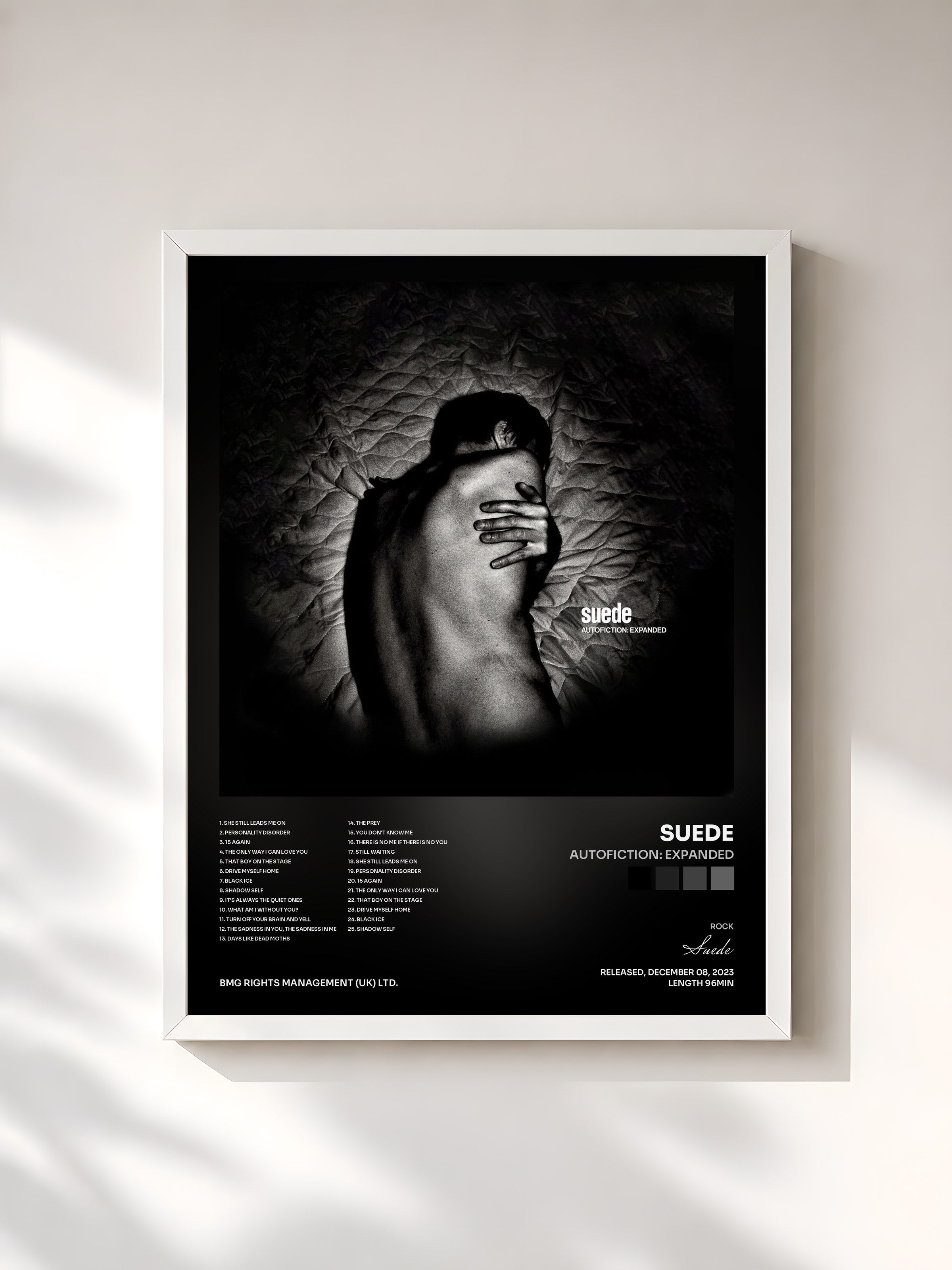 #blanc Tableau de l'album Autofiction: Expanded de Suede, cadre blanc, imprimé et encadré en France