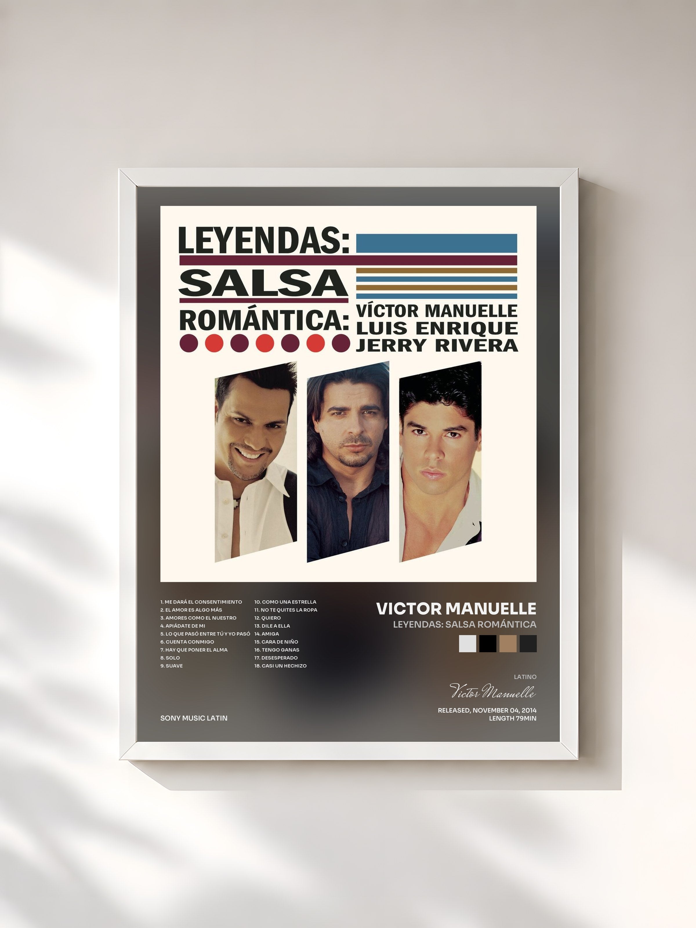 #blanc Tableau de l'album Leyendas: Salsa Romántica de Victor Manuelle, cadre blanc, imprimé et encadré en France