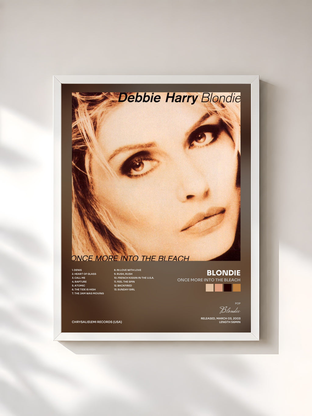 #blanc Tableau de l'album Once More Into The Bleach de Blondie, cadre blanc, imprimé et encadré en France