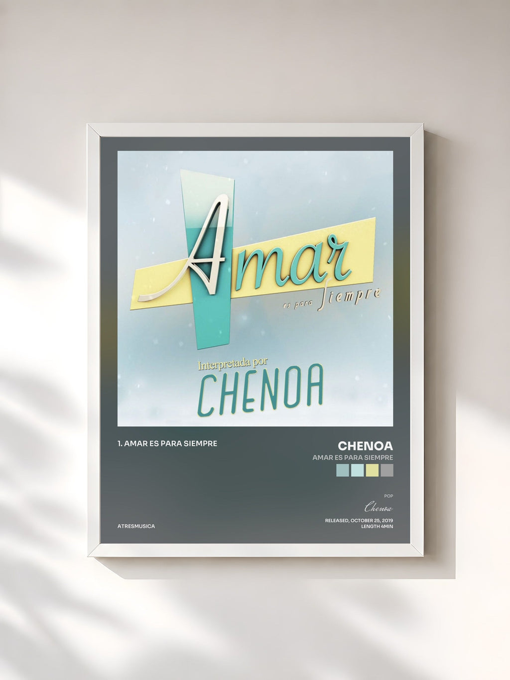 #blanc Amar Es para Siempre by Chenoa as a framed art print, white frame, printed and framed in France