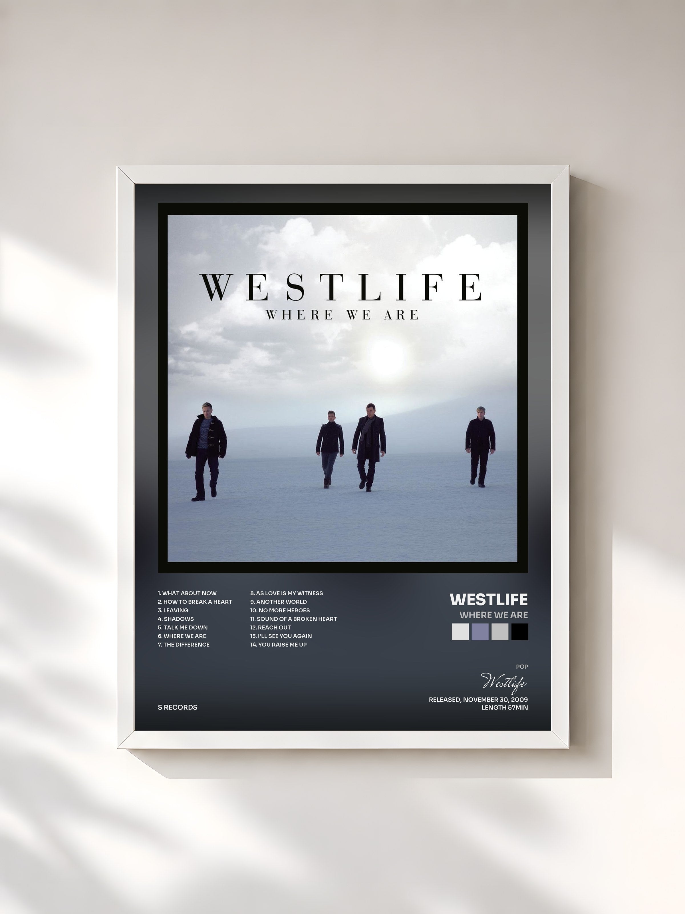 #blanc Tableau de l'album Where We Are de Westlife, cadre blanc, imprimé et encadré en France
