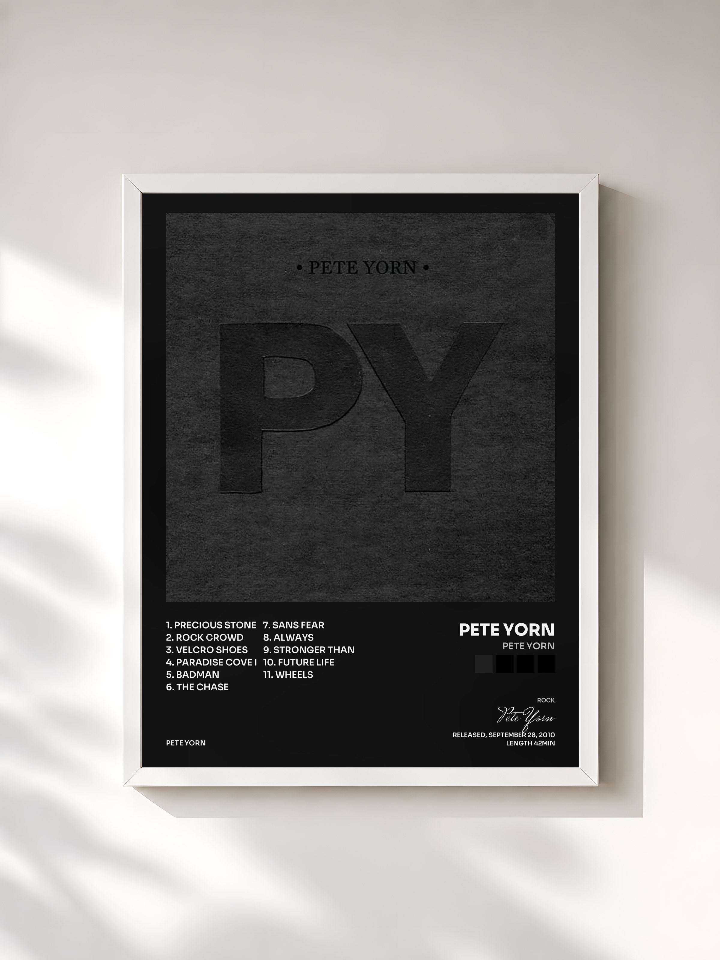#blanc Tableau de l'album Pete Yorn de Pete Yorn, cadre blanc, imprimé et encadré en France