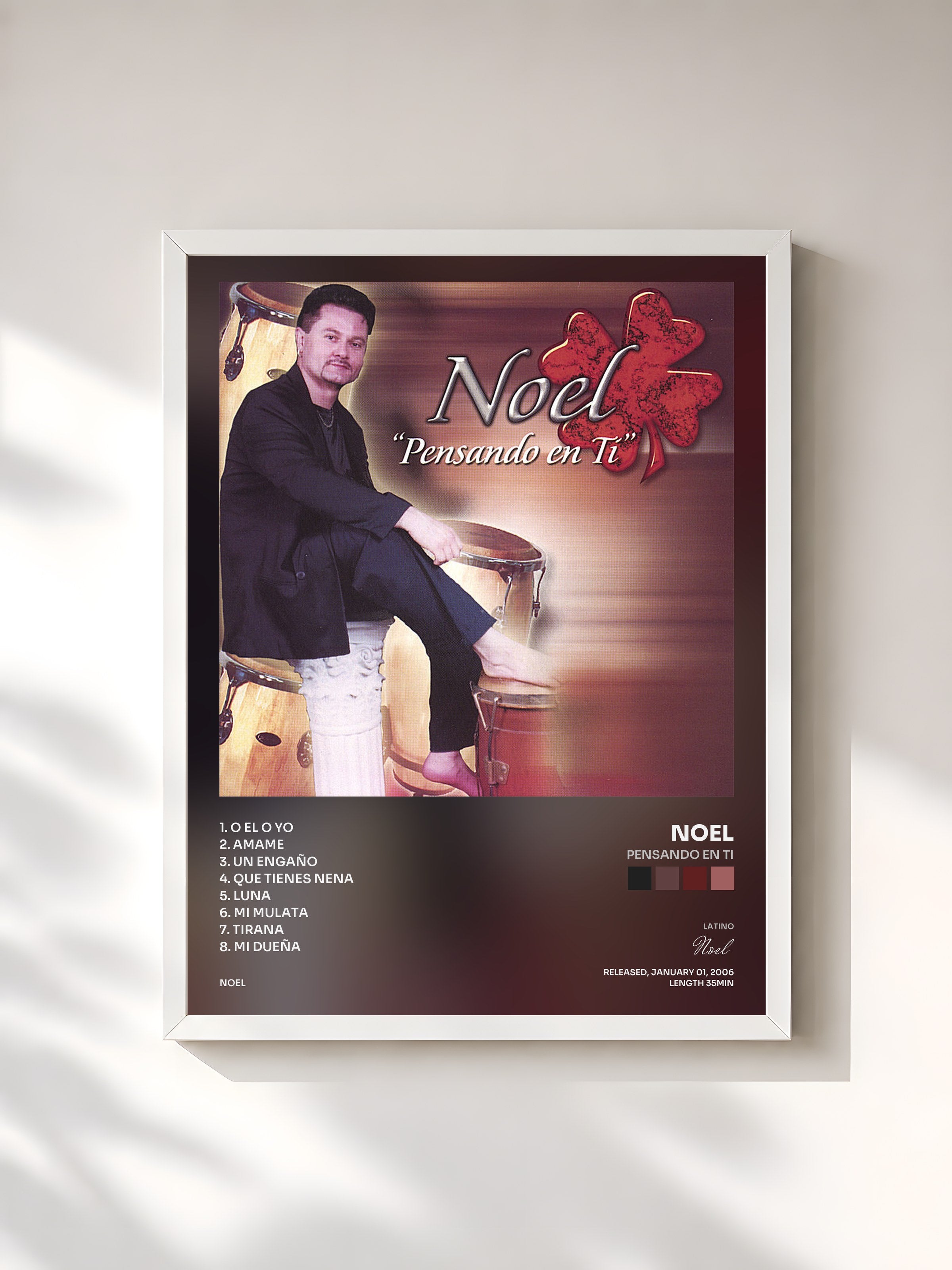 #blanc Tableau de l'album Pensando En Ti de Noel, cadre blanc, imprimé et encadré en France