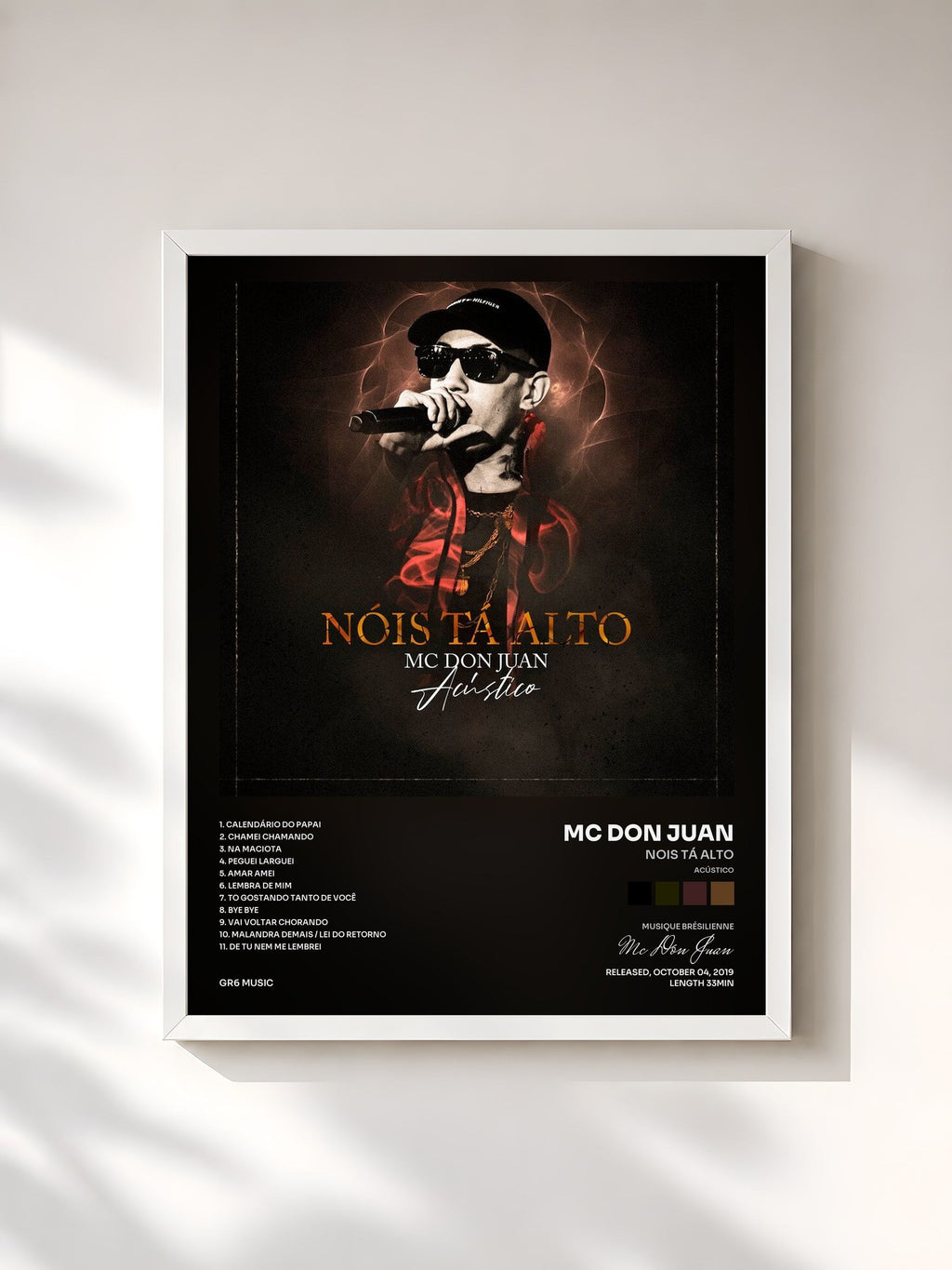 #blanc Tableau de l'album Nois Tá Alto (Acústico) de Mc Don Juan, cadre blanc, imprimé et encadré en France