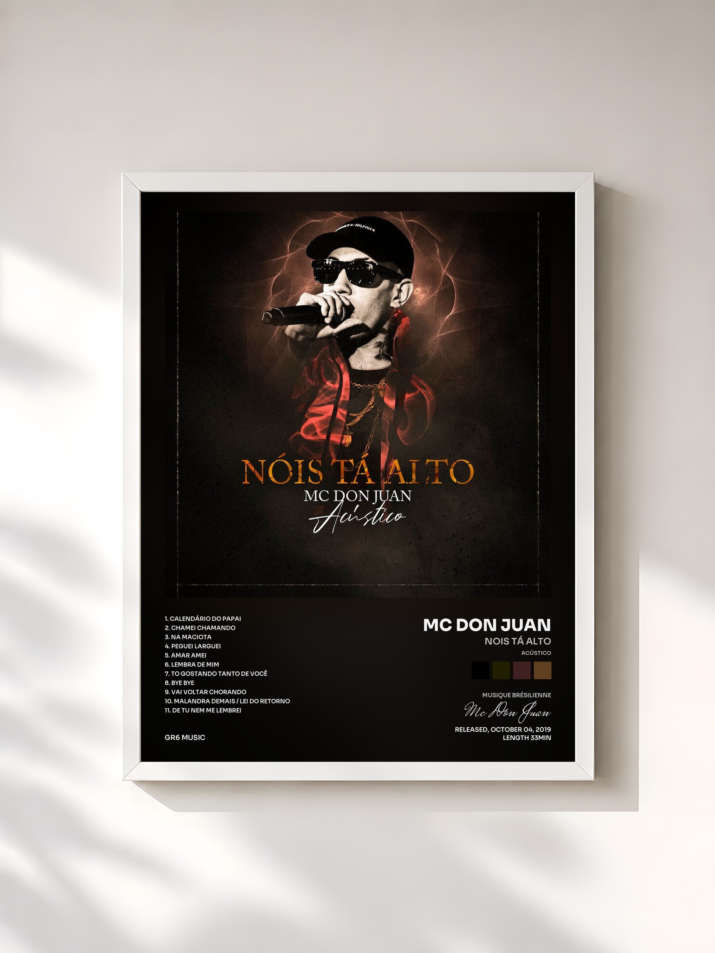 #blanc Tableau de l'album Nois Tá Alto (Acústico) de Mc Don Juan, cadre blanc, imprimé et encadré en France