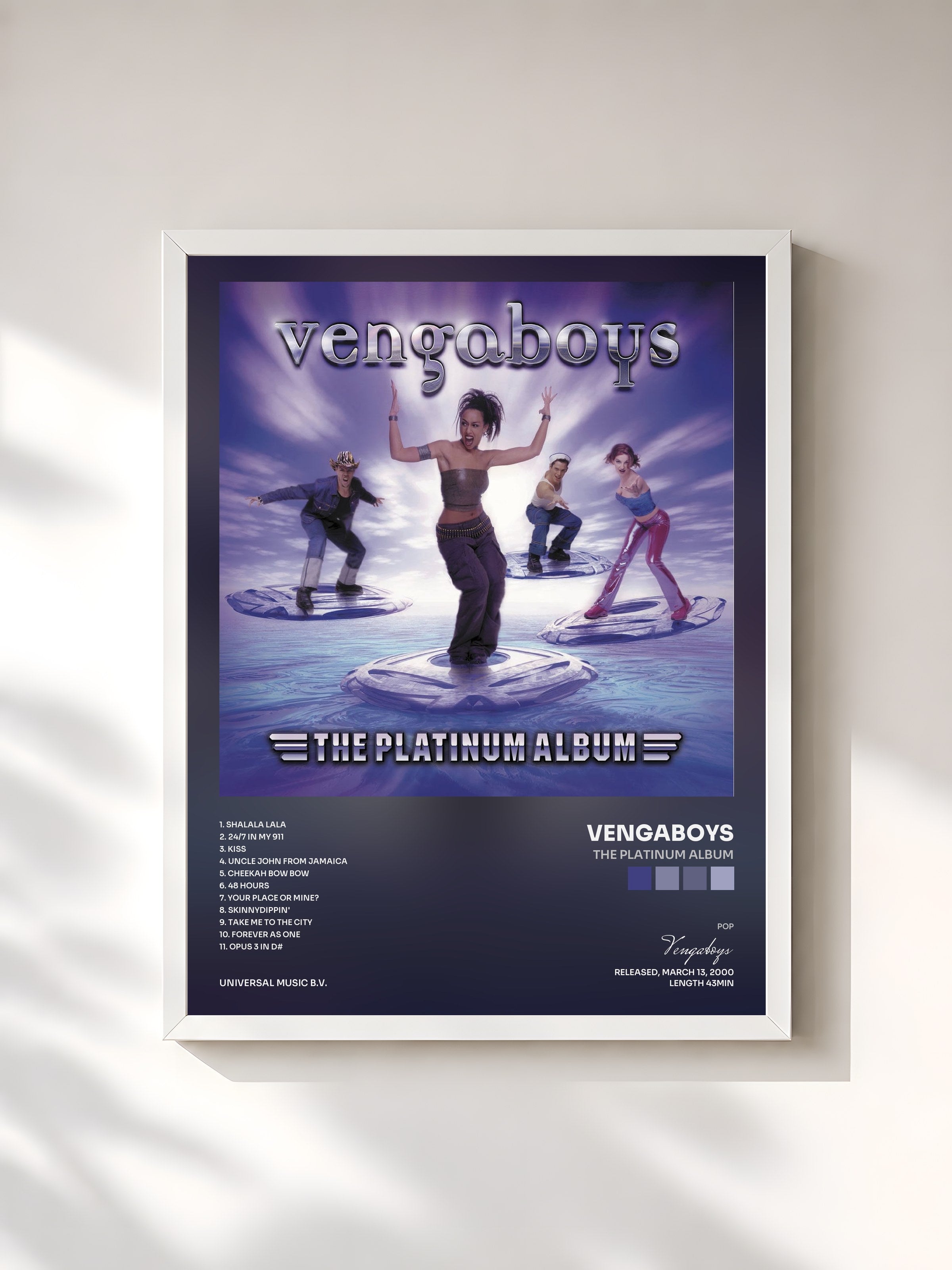 #blanc Tableau de l'album The Platinum Album de Vengaboys, cadre blanc, imprimé et encadré en France