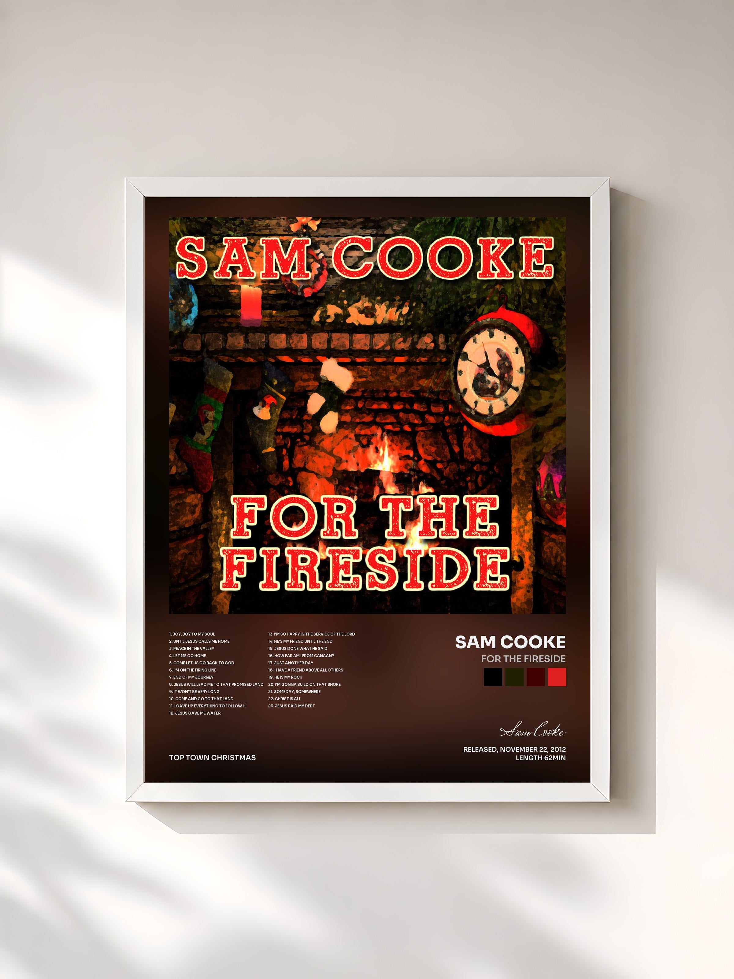 #blanc Tableau de l'album For The Fireside de Sam Cooke, cadre blanc, imprimé et encadré en France