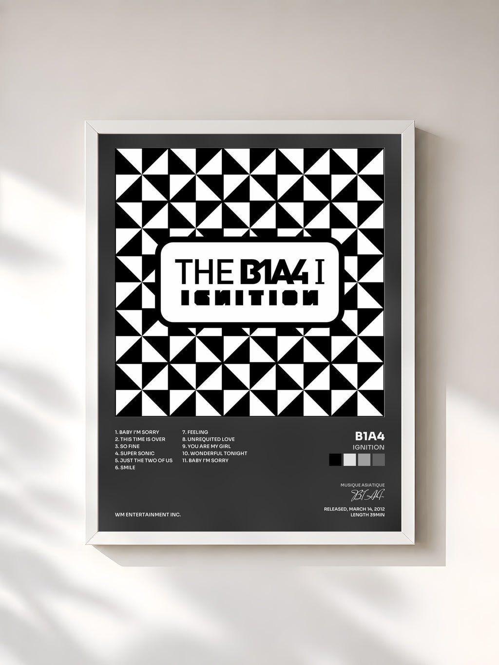 #blanc Tableau de l'album IGNITION de B1A4, cadre blanc, imprimé et encadré en France