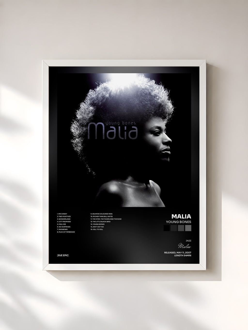#blanc Young Bones by Malia as a framed art print, white frame, printed and framed in France