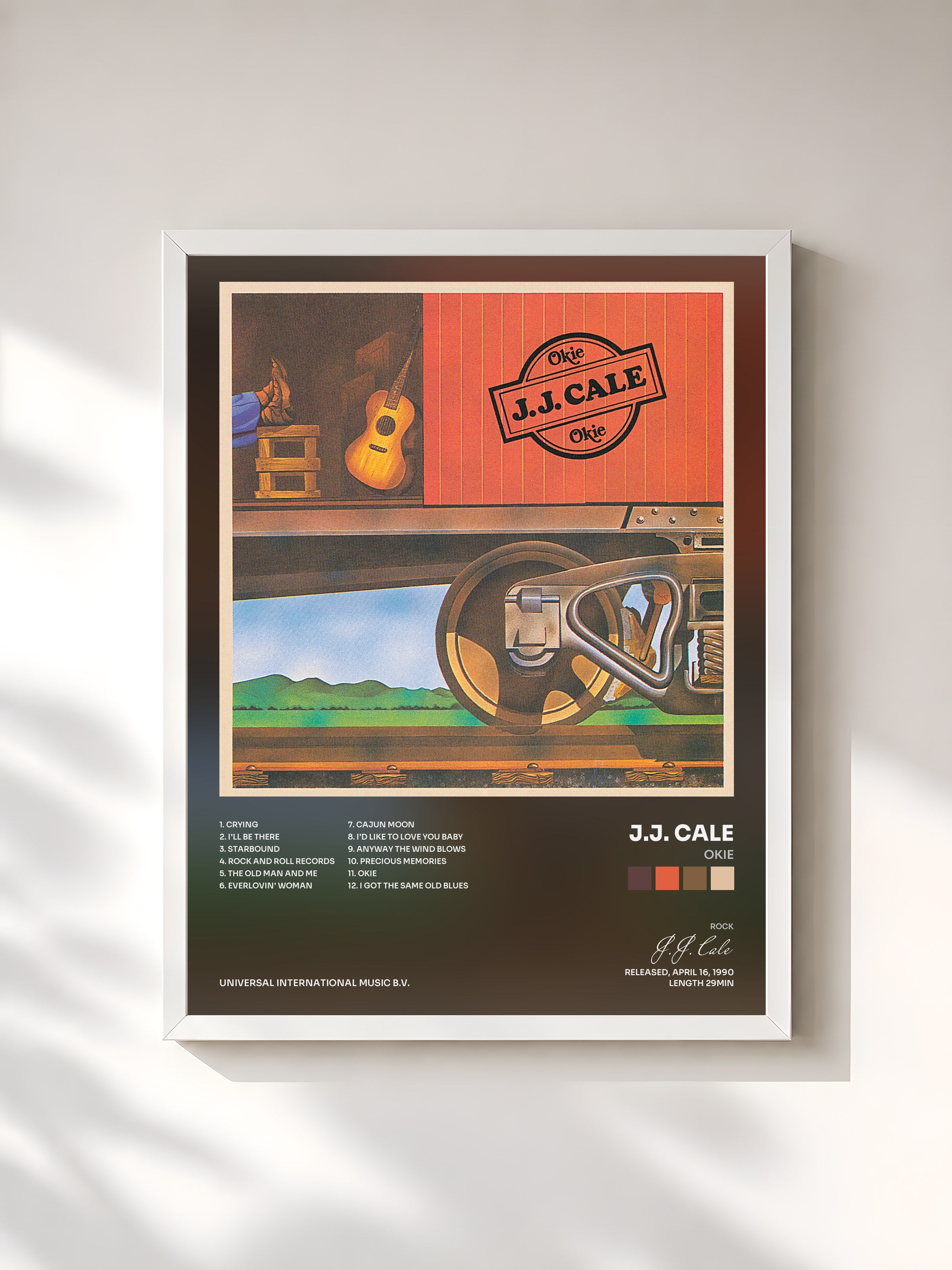 #blanc Tableau de l'album Okie de J.J. Cale, cadre blanc, imprimé et encadré en France