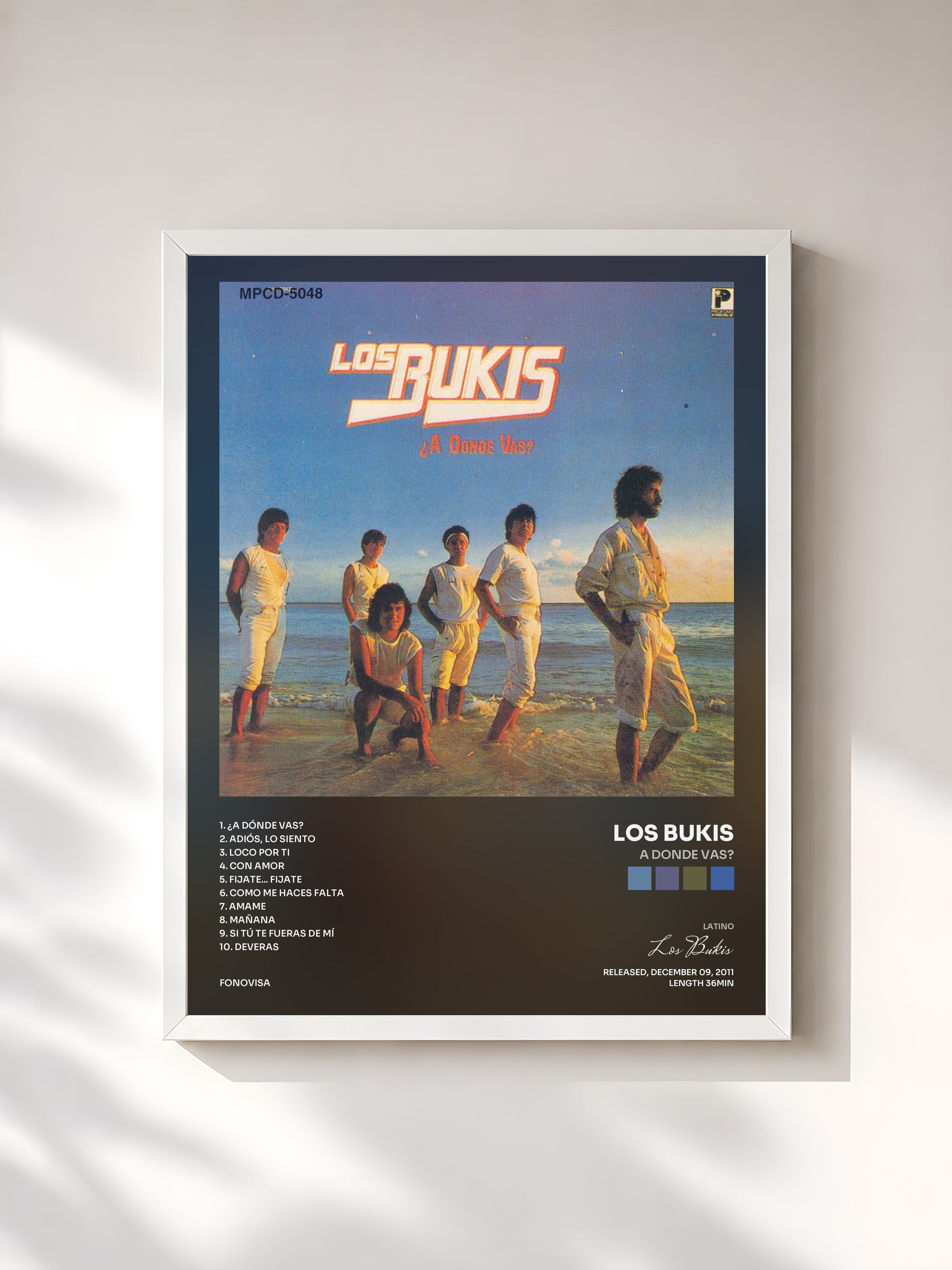 #blanc Tableau de l'album A Donde Vas? de Los Bukis, cadre blanc, imprimé et encadré en France