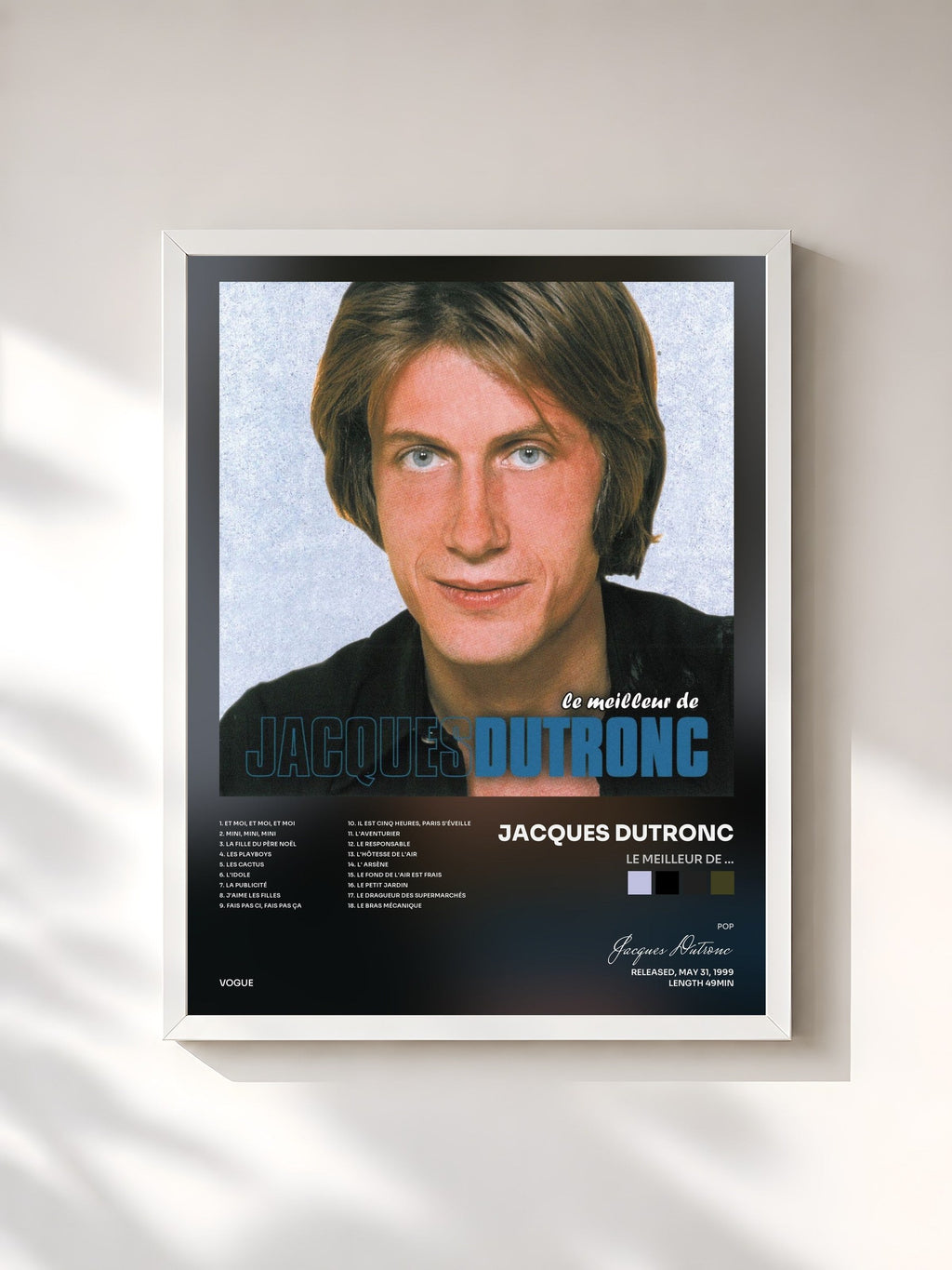 #blanc Le meilleur by ... de Jacques Dutronc as a framed art print, white frame, printed and framed in France