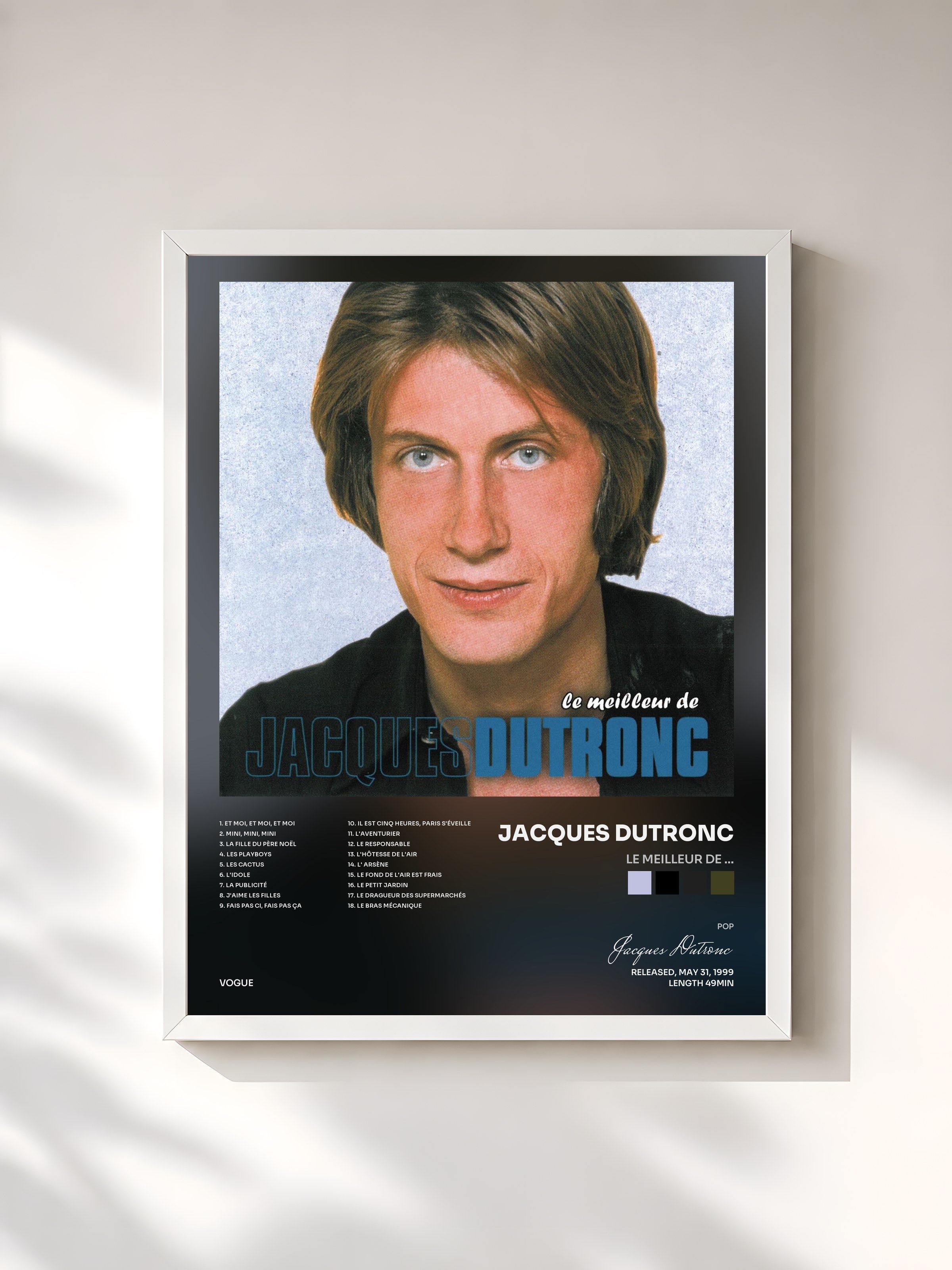 #blanc Tableau de l'album Le meilleur de ... de Jacques Dutronc, cadre blanc, imprimé et encadré en France