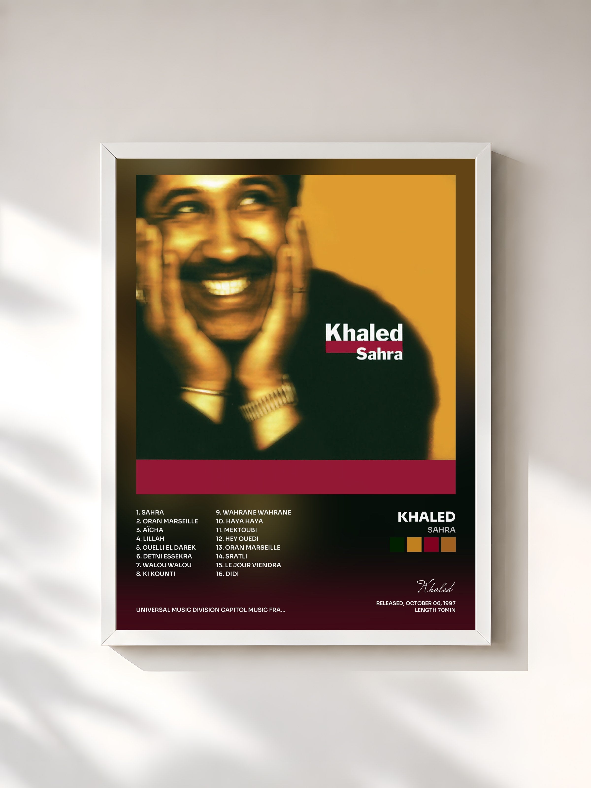 #blanc Tableau de l'album Sahra de Khaled, cadre blanc, imprimé et encadré en France