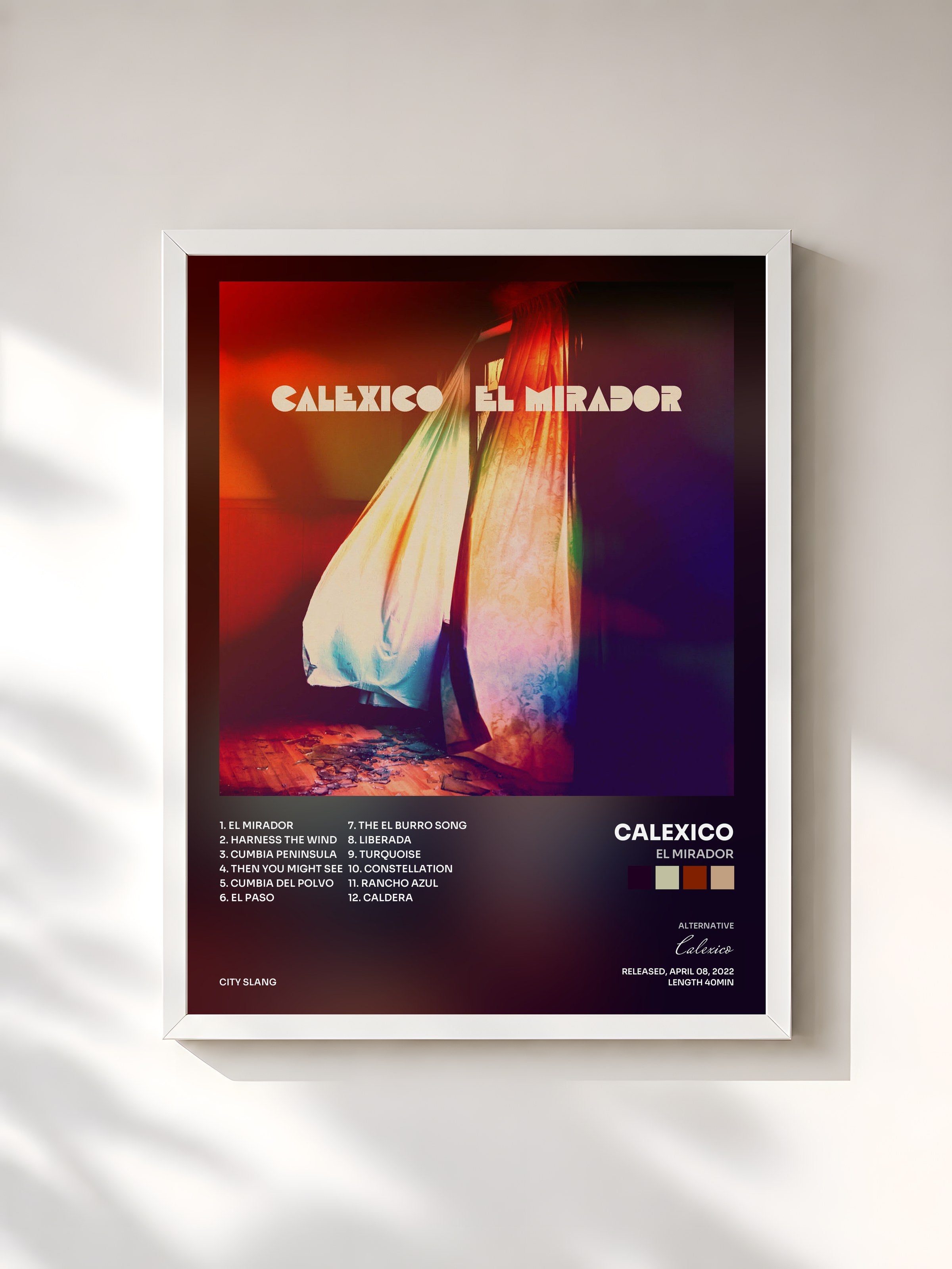 #blanc Tableau de l'album El Mirador de Calexico, cadre blanc, imprimé et encadré en France