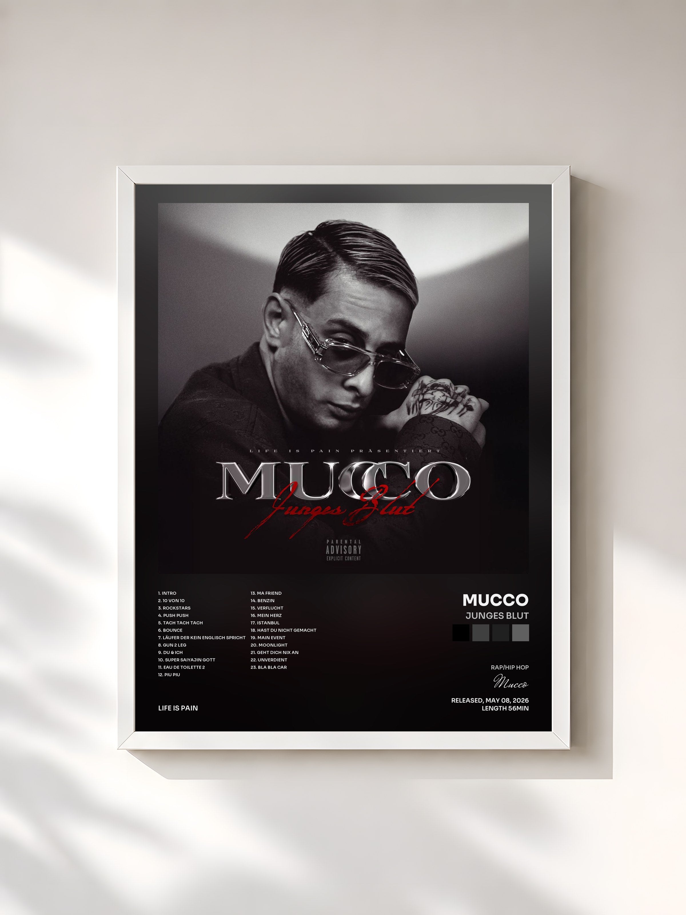 #blanc Tableau de l'album Junges Blut de Mucco, cadre blanc, imprimé et encadré en France