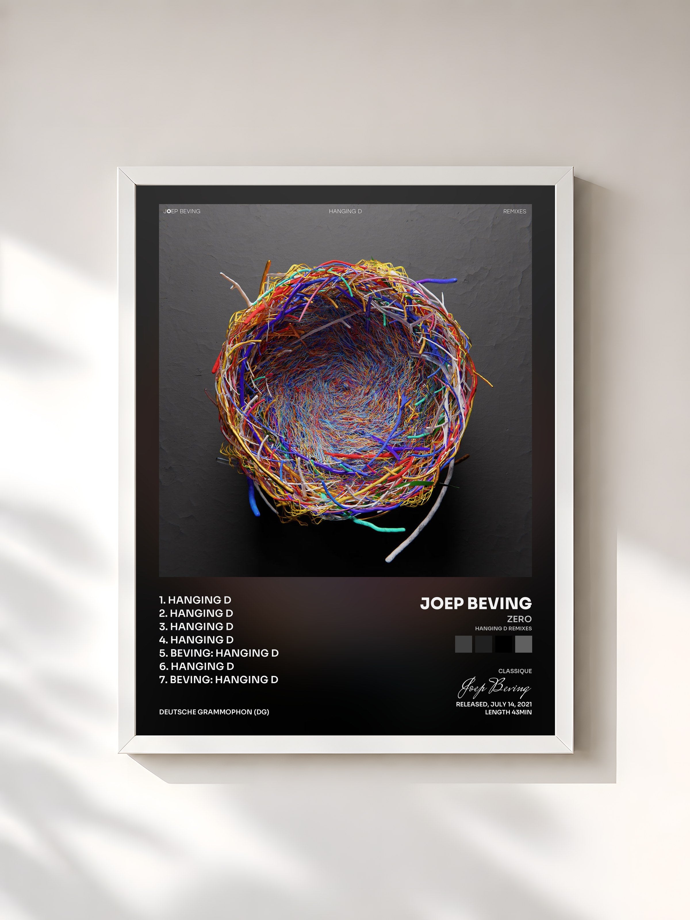 #blanc Tableau de l'album ZERO (Hanging D Remixes) de Joep Beving, cadre blanc, imprimé et encadré en France