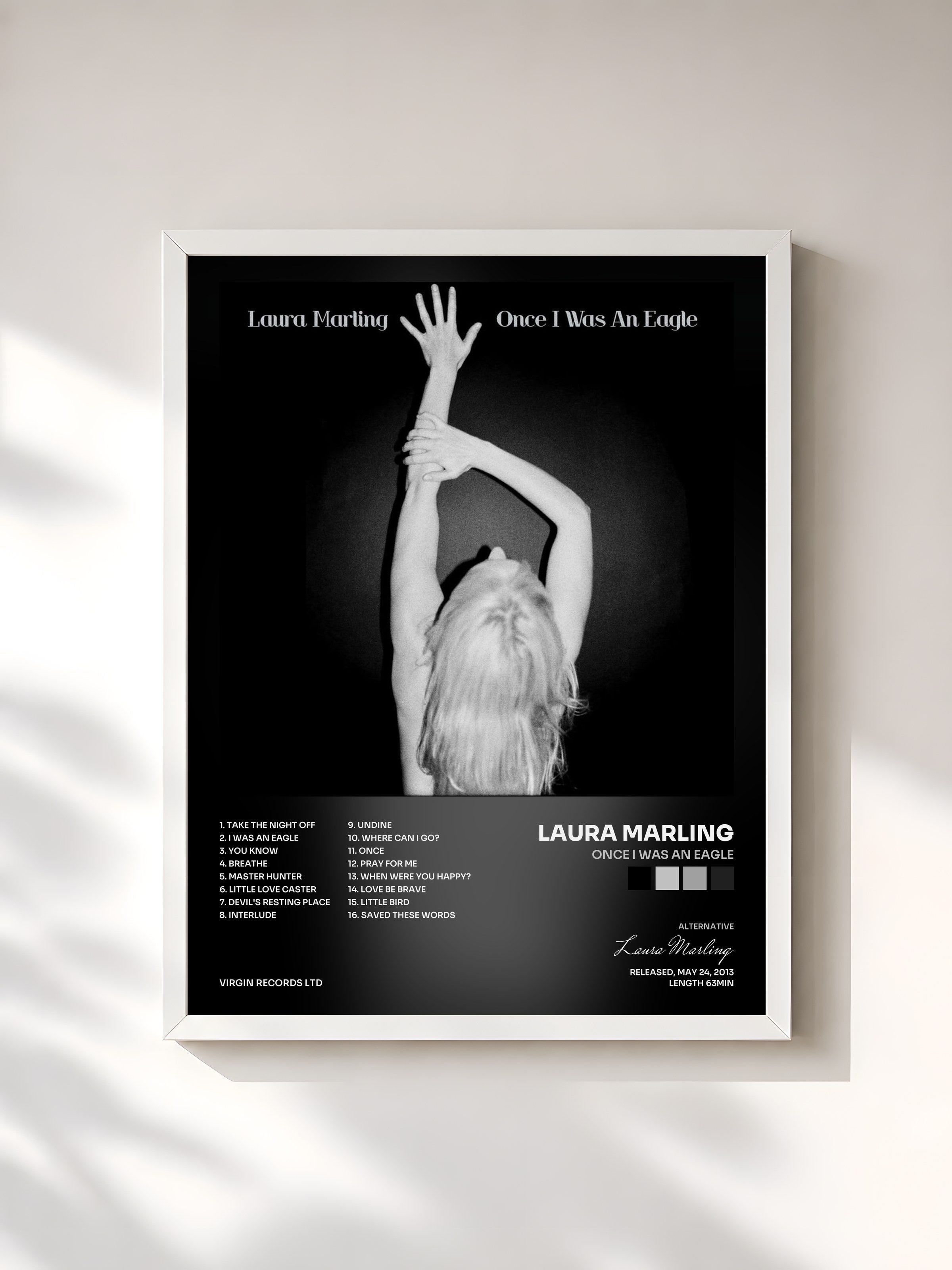 #blanc Tableau de l'album Once I Was An Eagle de Laura Marling, cadre blanc, imprimé et encadré en France