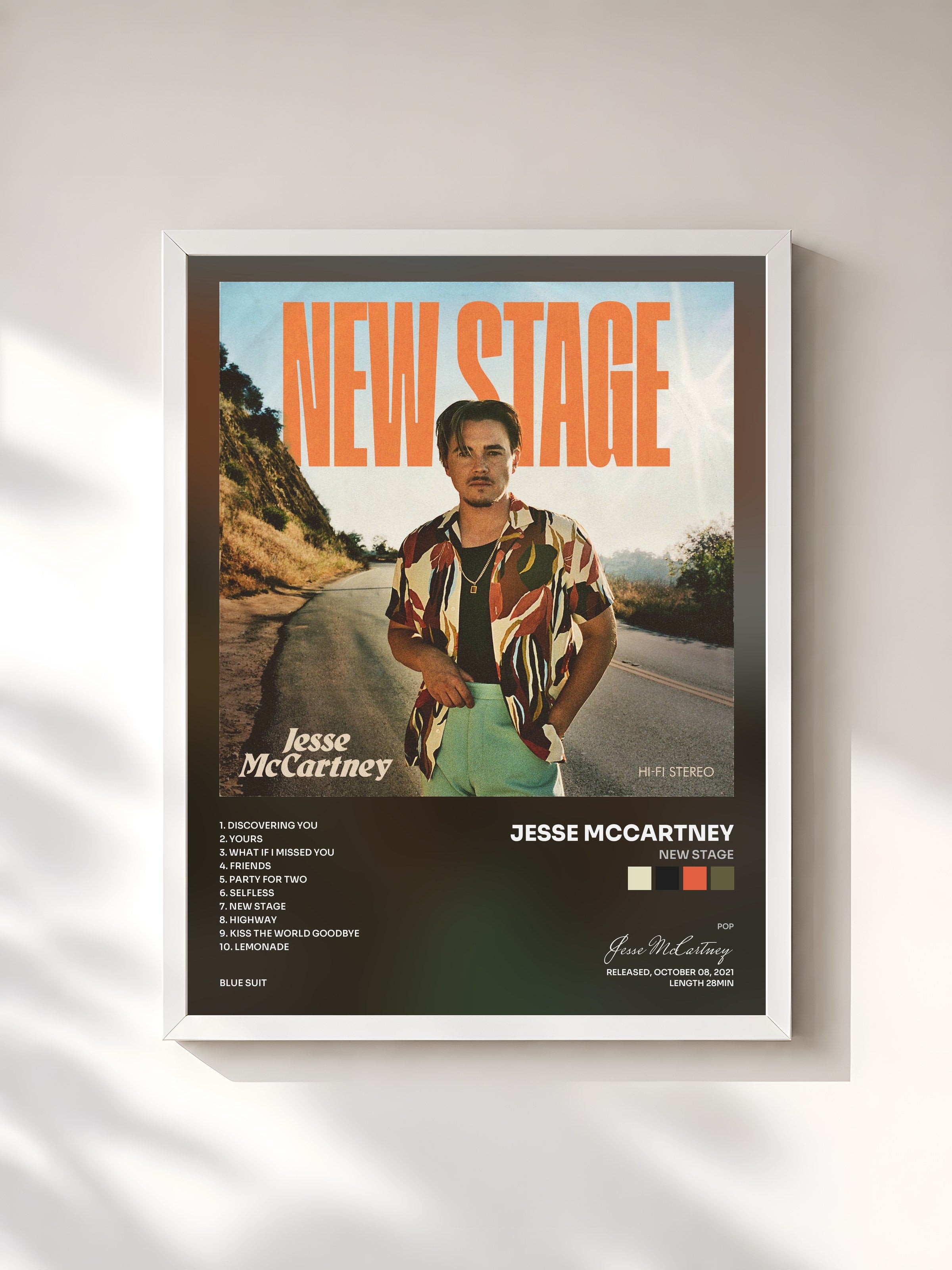 #blanc Tableau de l'album New Stage de Jesse McCartney, cadre blanc, imprimé et encadré en France