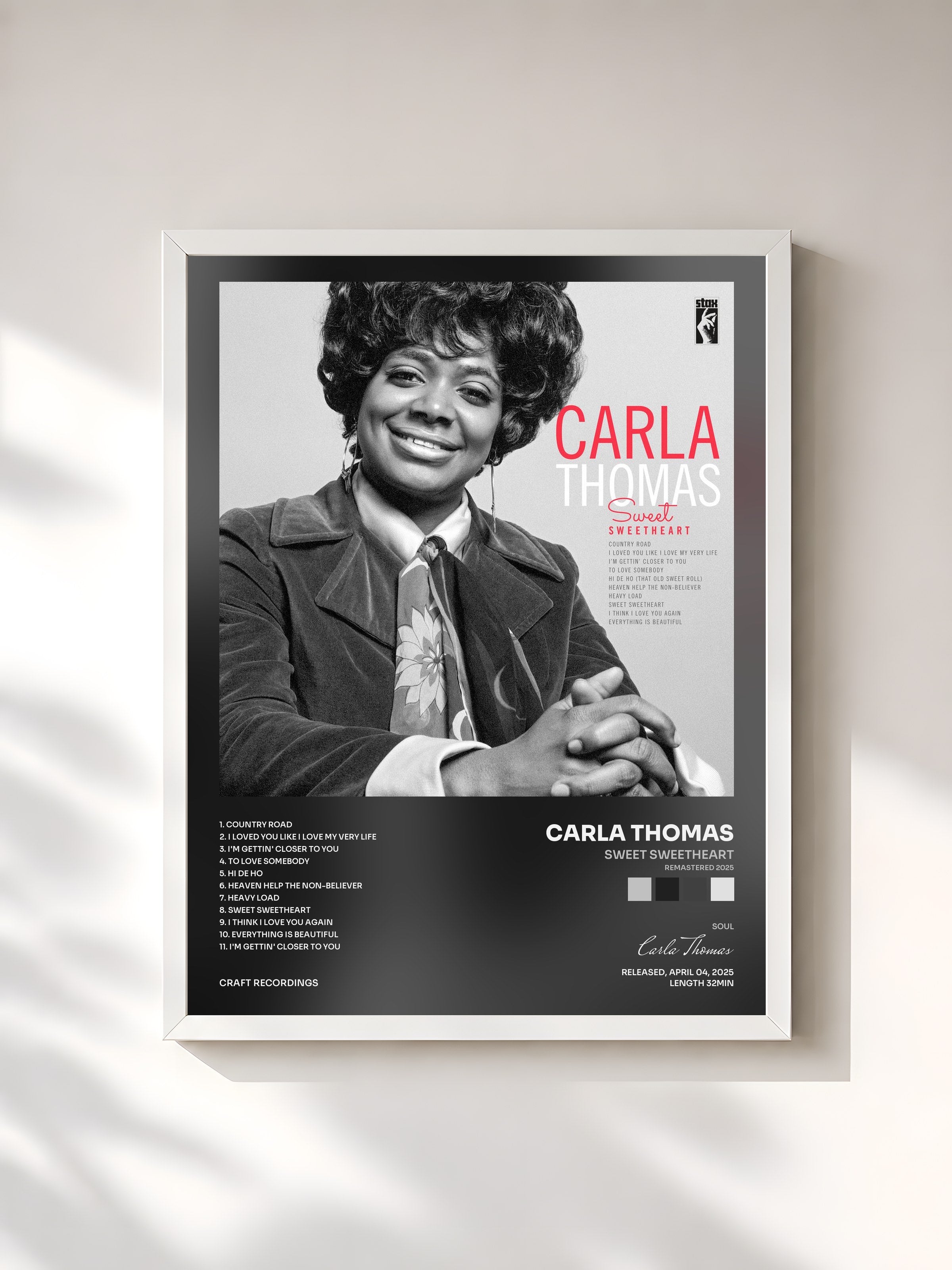 #blanc Tableau de l'album Sweet Sweetheart (Remastered 2025) de Carla Thomas, cadre blanc, imprimé et encadré en France