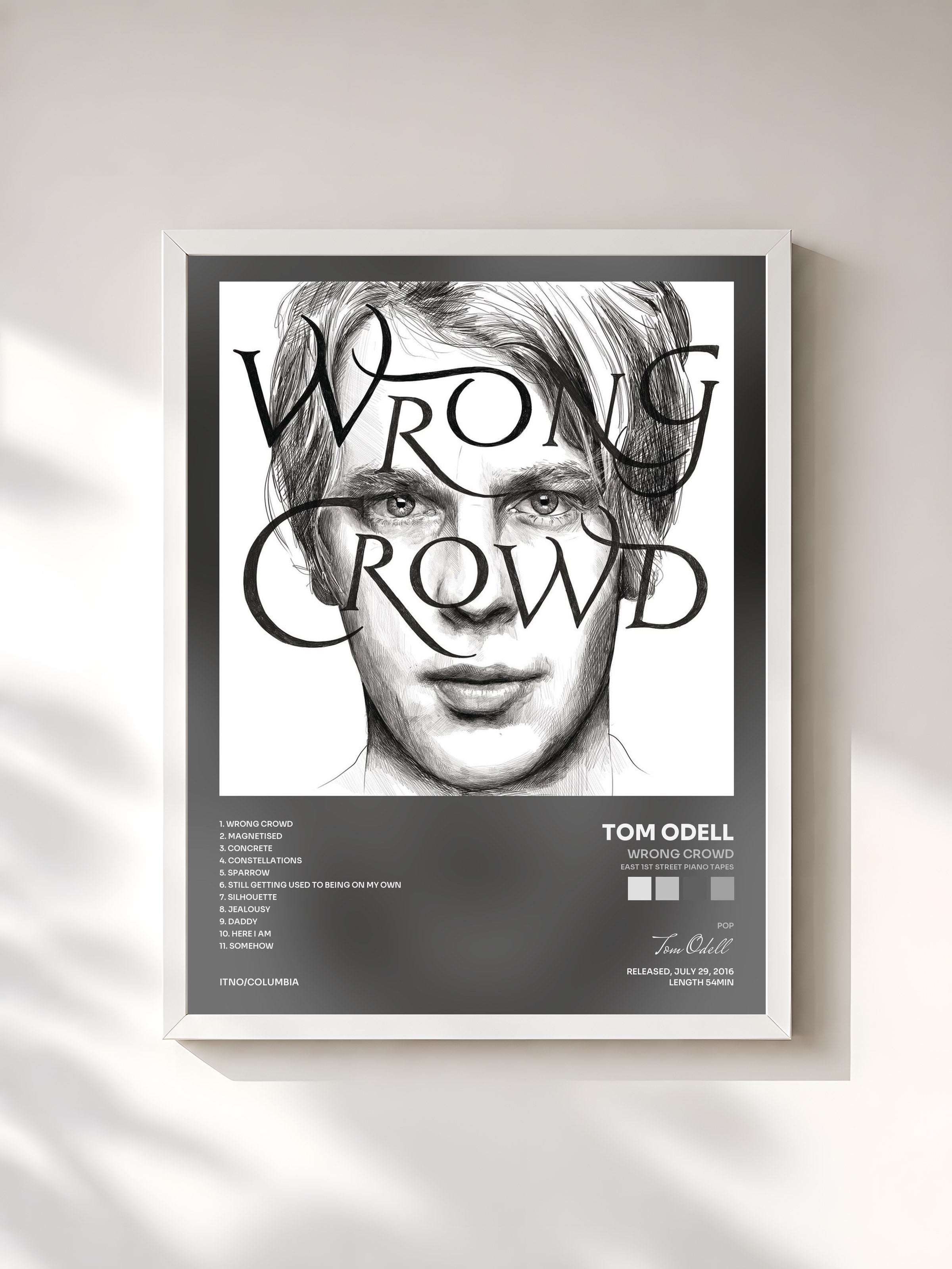 #blanc Tableau de l'album Wrong Crowd (East 1st Street Piano Tapes) de Tom Odell, cadre blanc, imprimé et encadré en France