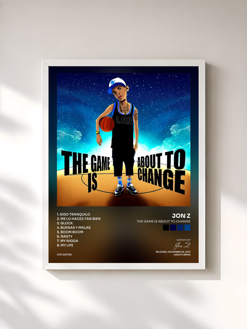 #blanc Tableau de l'album The Game Is About to Change de Jon Z, cadre blanc, imprimé et encadré en France