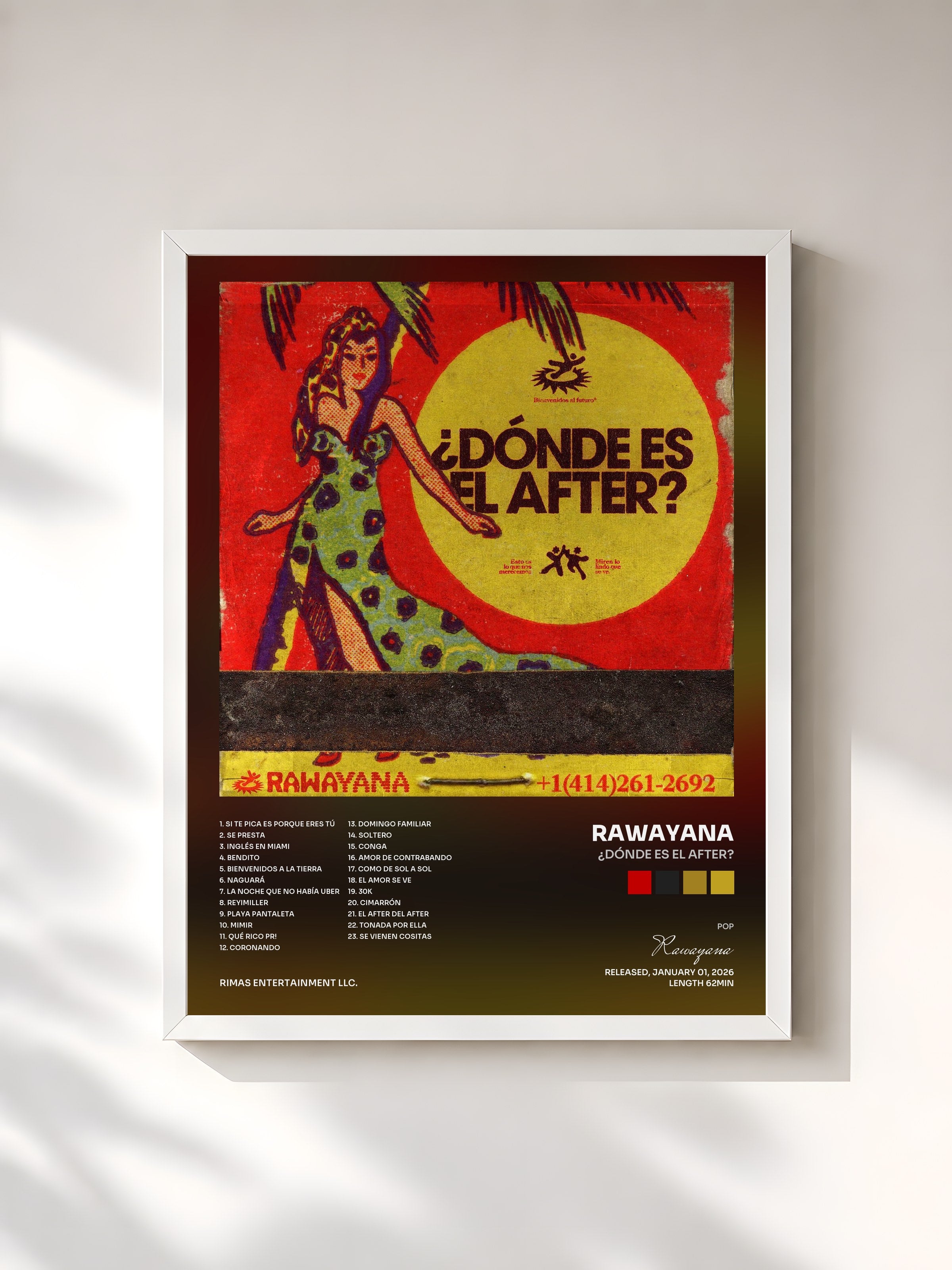 #blanc Tableau de l'album ¿Dónde Es El After? de Rawayana, cadre blanc, imprimé et encadré en France