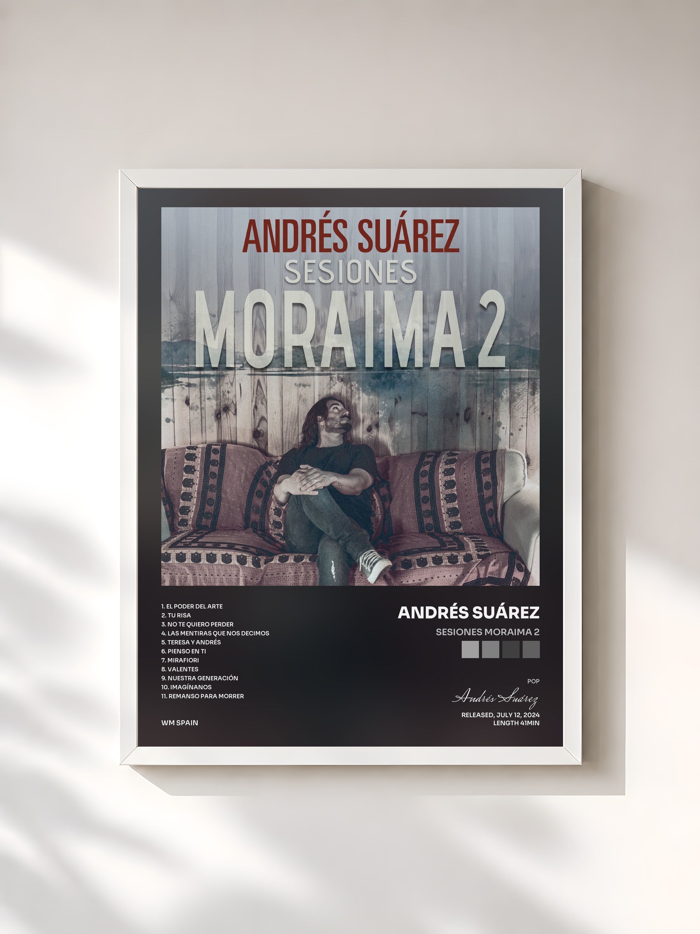 #blanc Tableau de l'album Sesiones Moraima 2 de Andrés Suárez, cadre blanc, imprimé et encadré en France