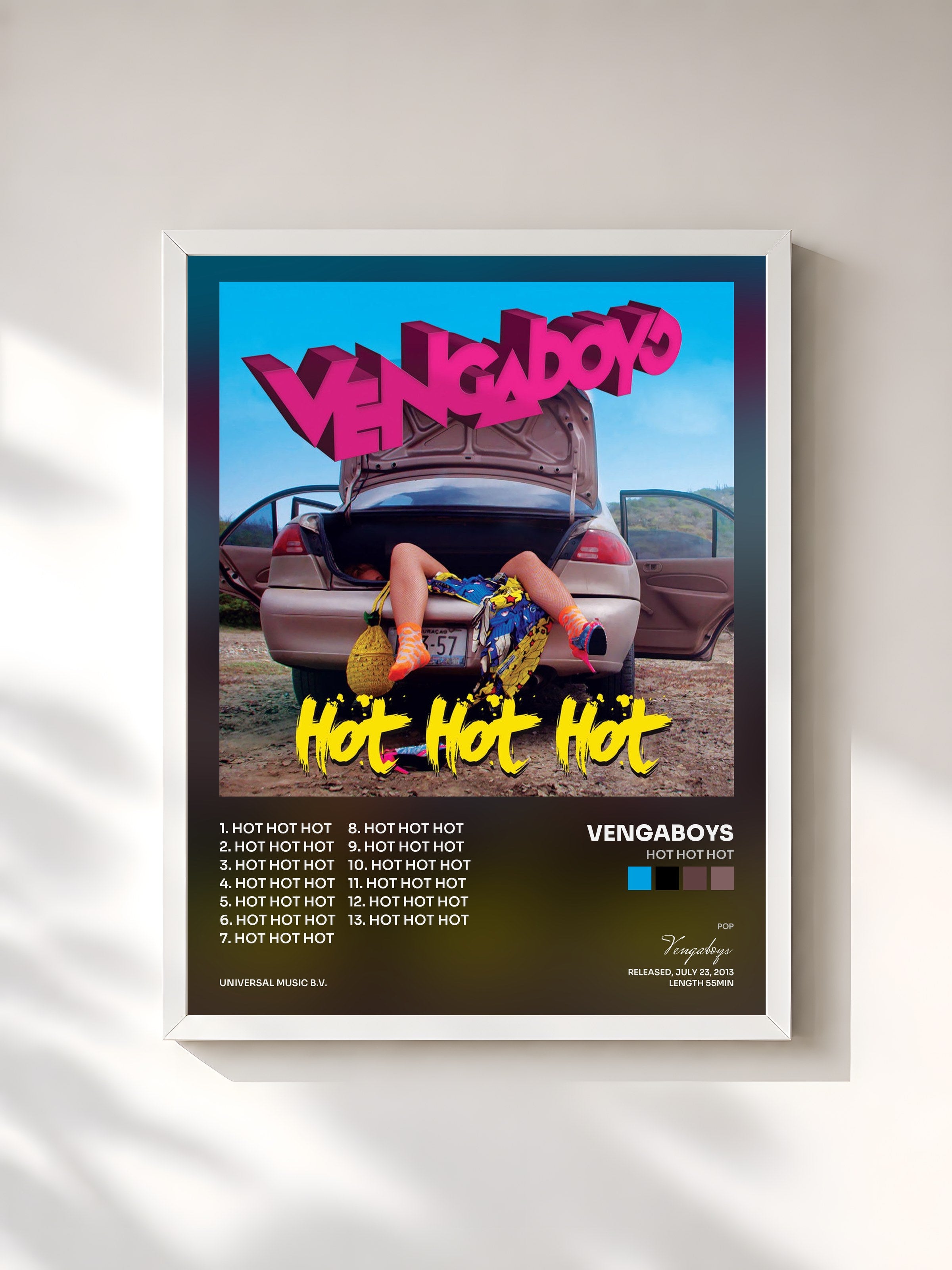 #blanc Tableau de l'album Hot Hot Hot de Vengaboys, cadre blanc, imprimé et encadré en France