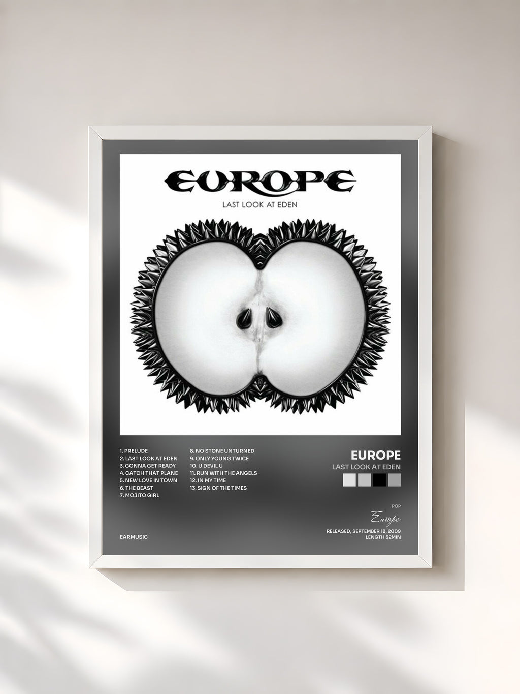 #blanc Tableau de l'album Last Look at Eden de Europe, cadre blanc, imprimé et encadré en France