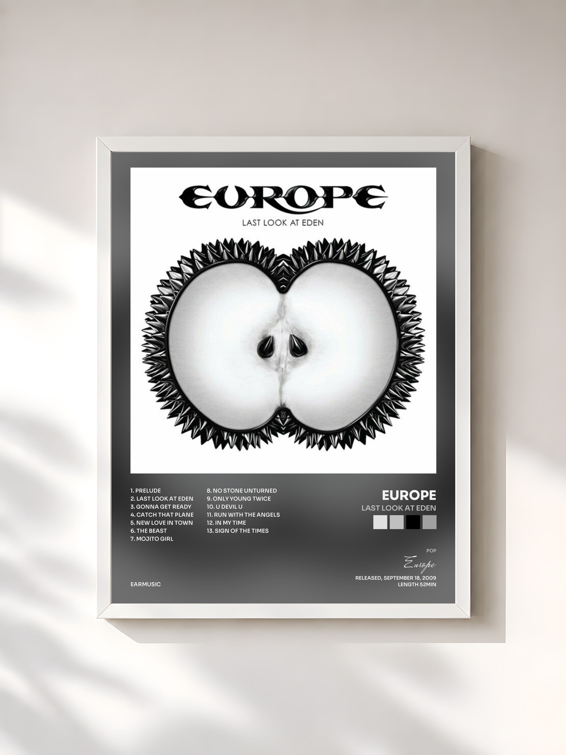 #blanc Tableau de l'album Last Look at Eden de Europe, cadre blanc, imprimé et encadré en France